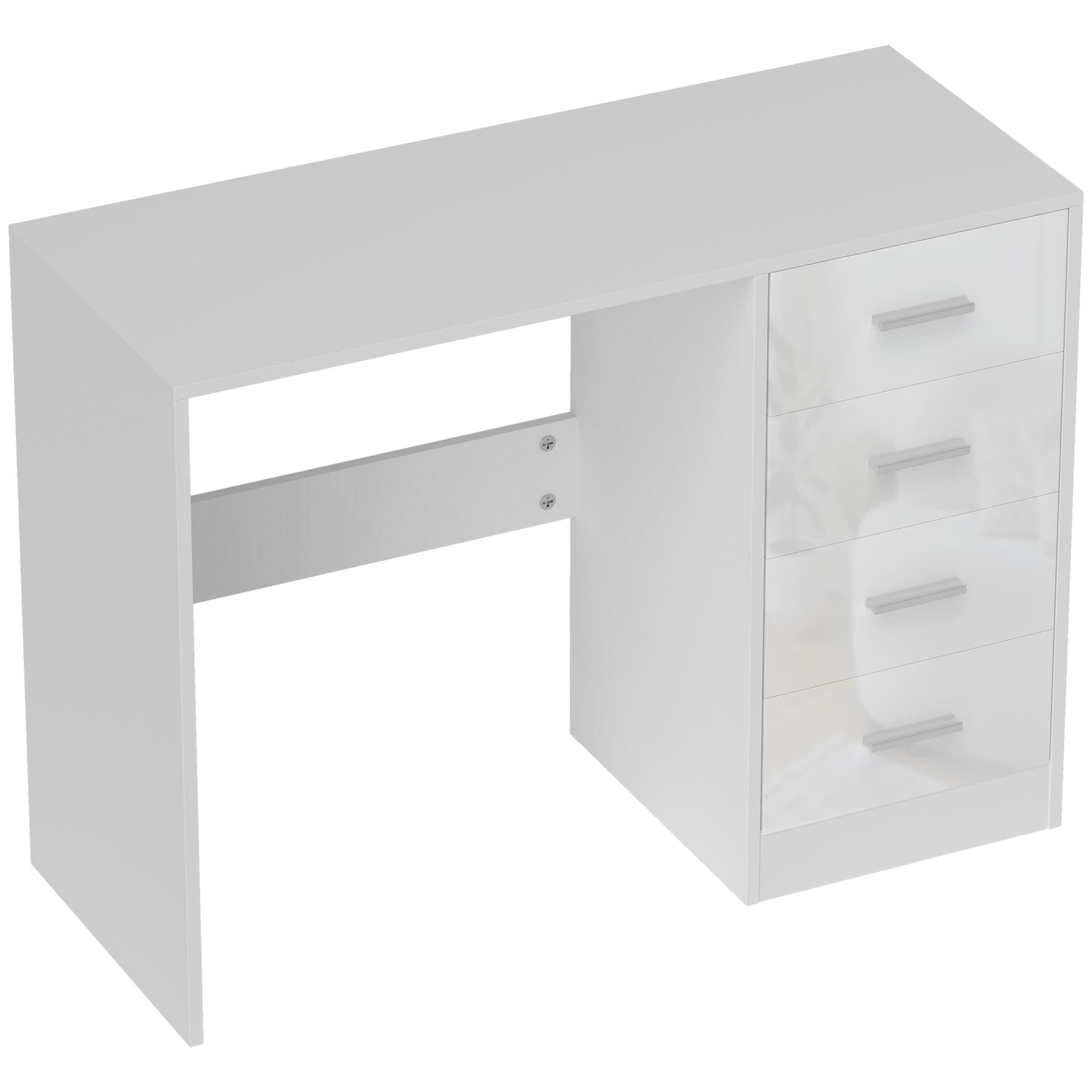 HOMCOM Computer Writing Desk with 4 Drawers, High Gloss Home Office Workstation, White