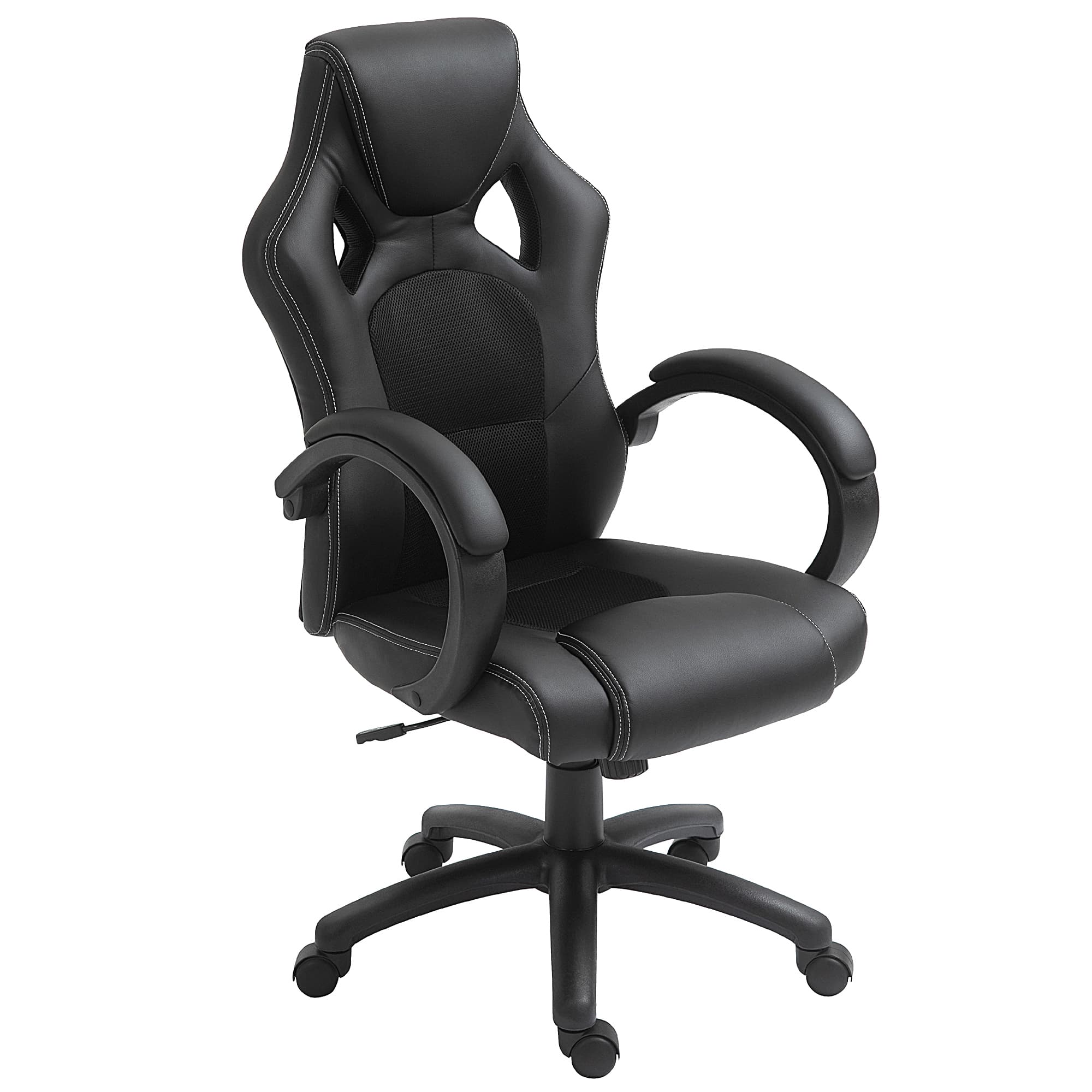 Vinsetto Faux Leather Swivel Chair, Ergonomic Desk Chair with Armrests & Cooling Backrest, Ebony Black | Aosom UK