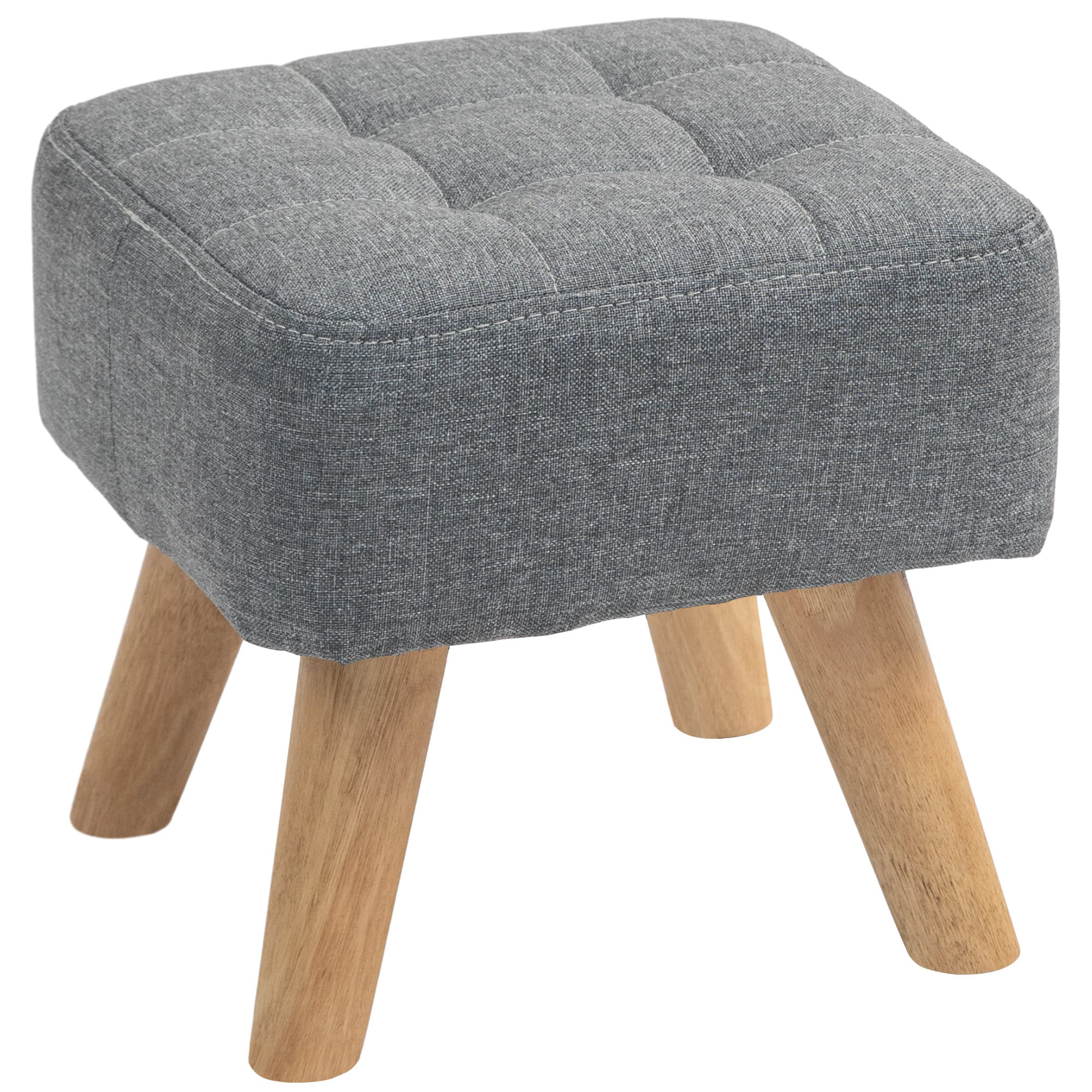 HOMCOM Modern Tufted Footstool, Fabric Foot Stool with Rubber Wood Legs, Padded Seat, for Living Room, Bedroom, Entryway, Grey | Aosom UK