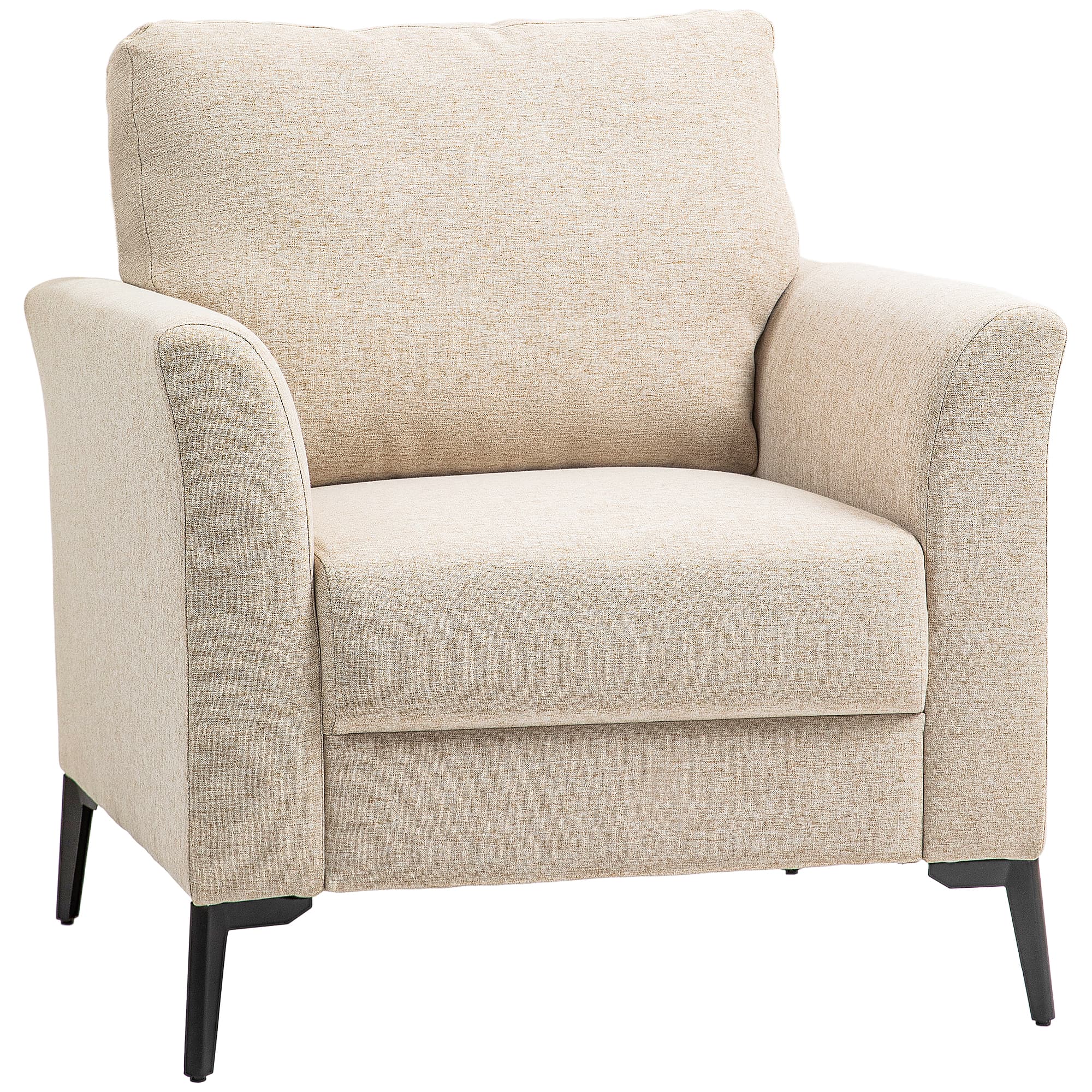 HOMCOM Modern Armchair, Linen Fabric Upholstered Accent Chair with Metal Legs, Wood Frame, Scratch-Resistant Treatment and Padded Cushion, Beige | Aosom UK