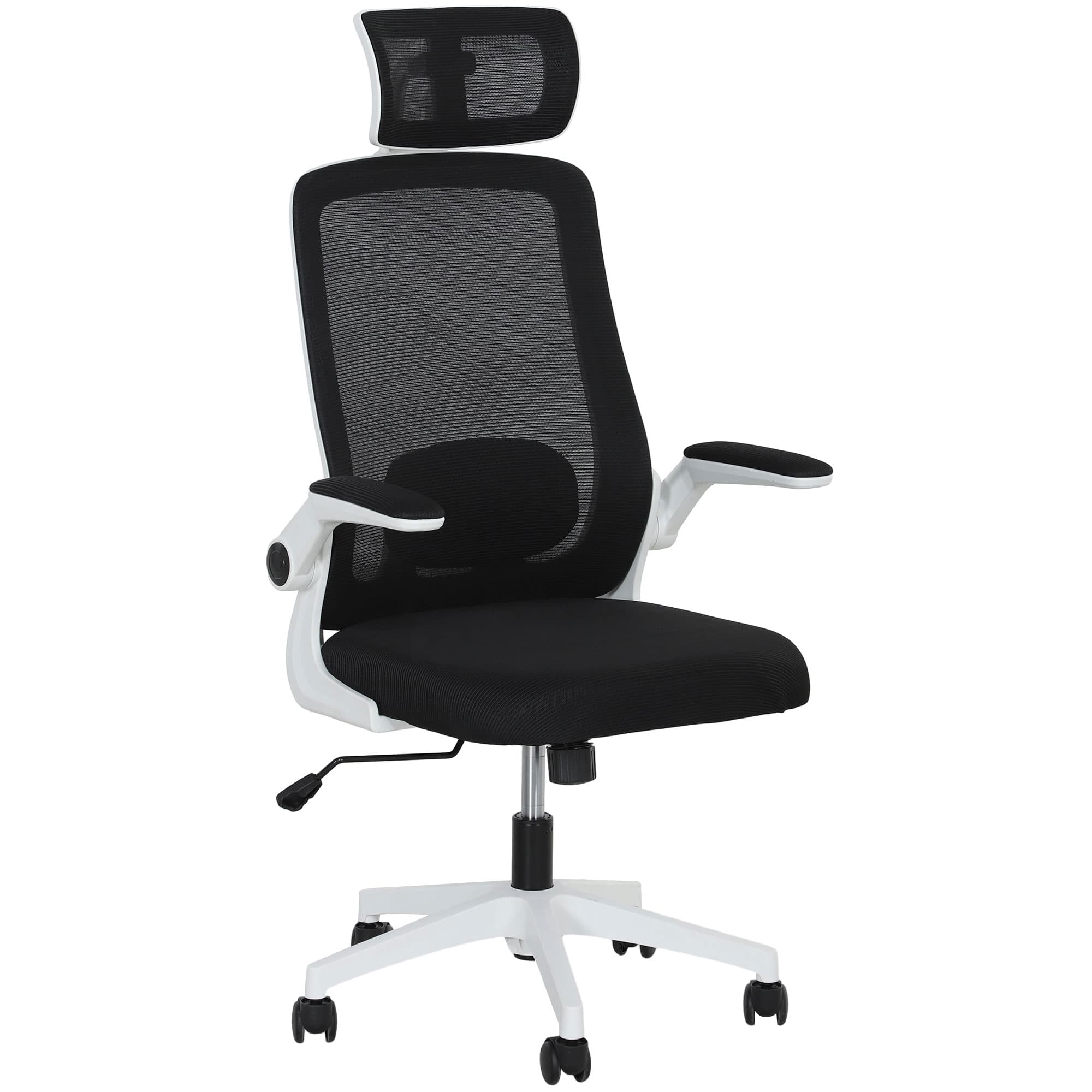 HOMCOM Home Office Chair, High-Back Desk Chair with Mesh, Flip Up Arms & Rotating Headrest for Long-time Work, Black | Aosom UK