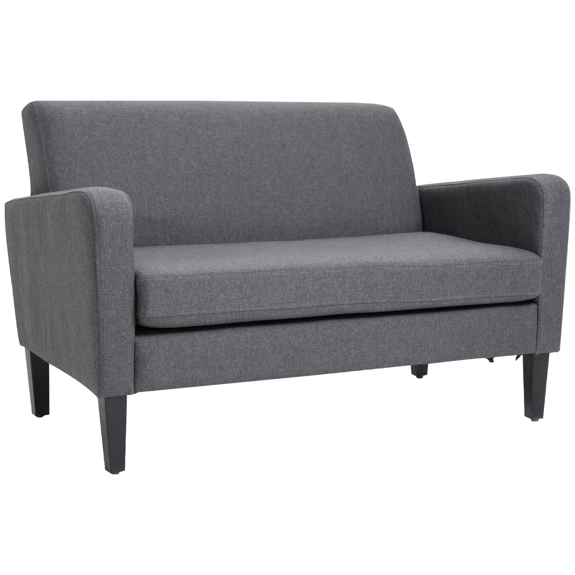 HOMCOM Linen Modern-Curved 2-Seat Sofa Loveseat w/ Thick Cushion Wood Legs Foot Pads, Cat Scratch Resistant, Grey | Aosom UK