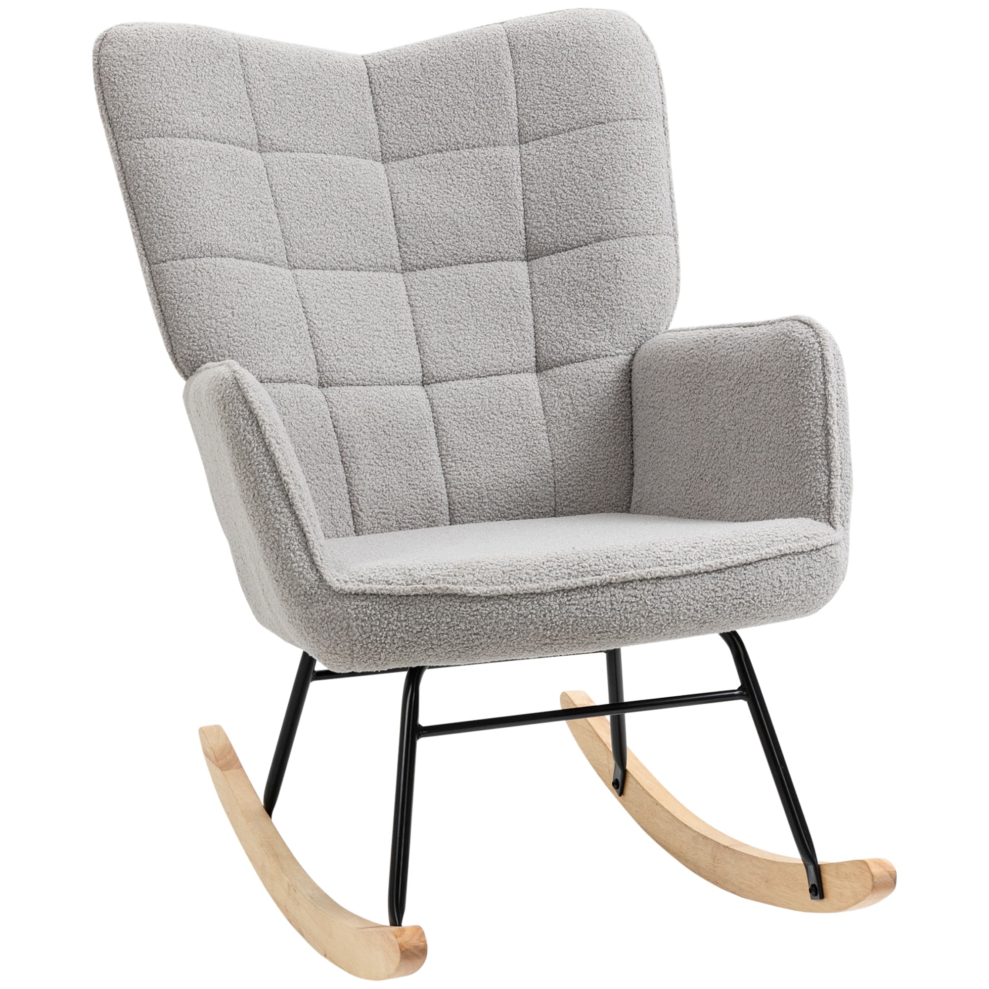 HOMCOM Berber Fleece Nursery Glider Rocker for Nursing, Wingback Rocking Chair for Living Room, Light Grey | Aosom UK