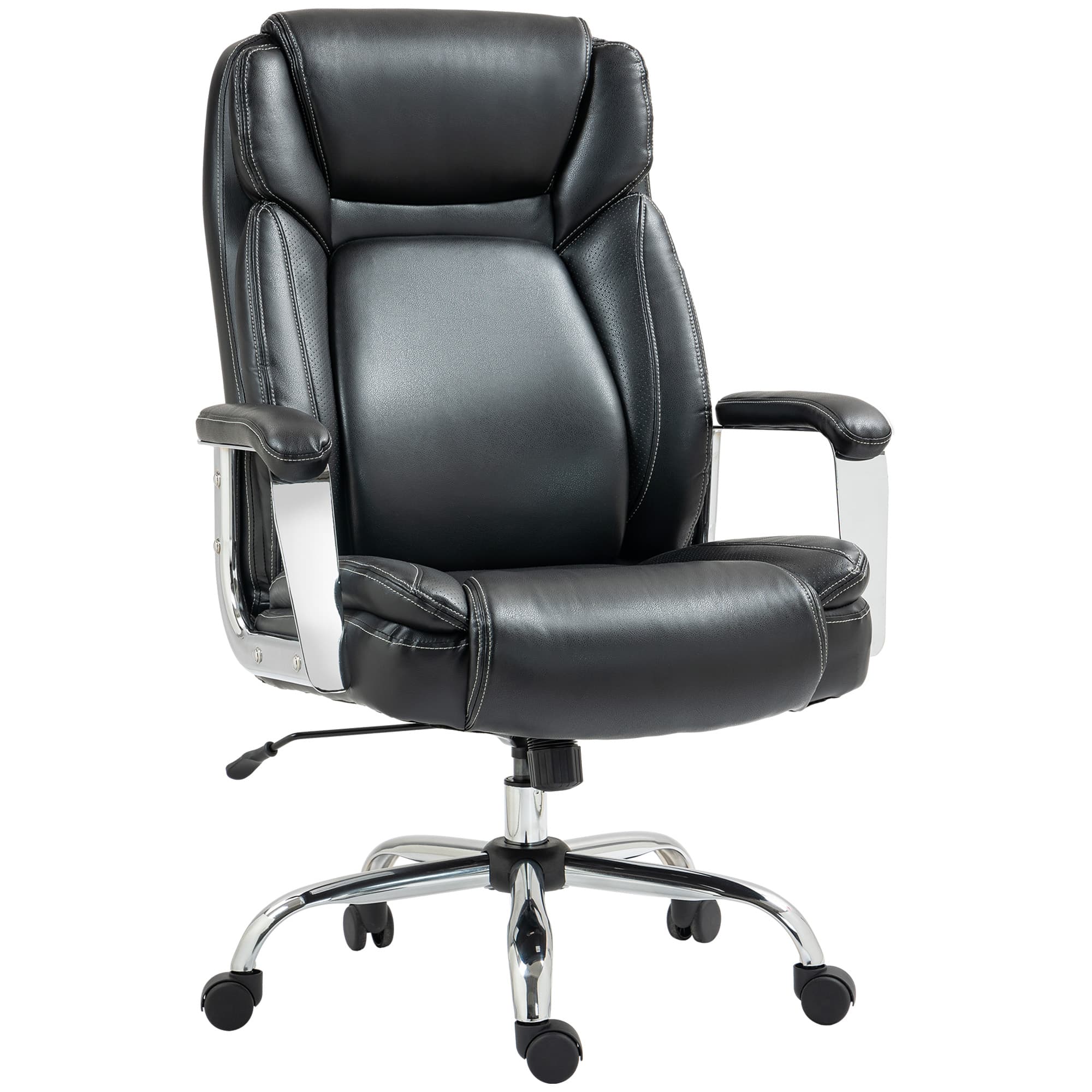 HOMCOM 227kg 500LBS Ergonomic Office Chair, Heavy Duty Faux Leather Desk Chair with Tilt Function, Adjustable Height for Home Study, Black