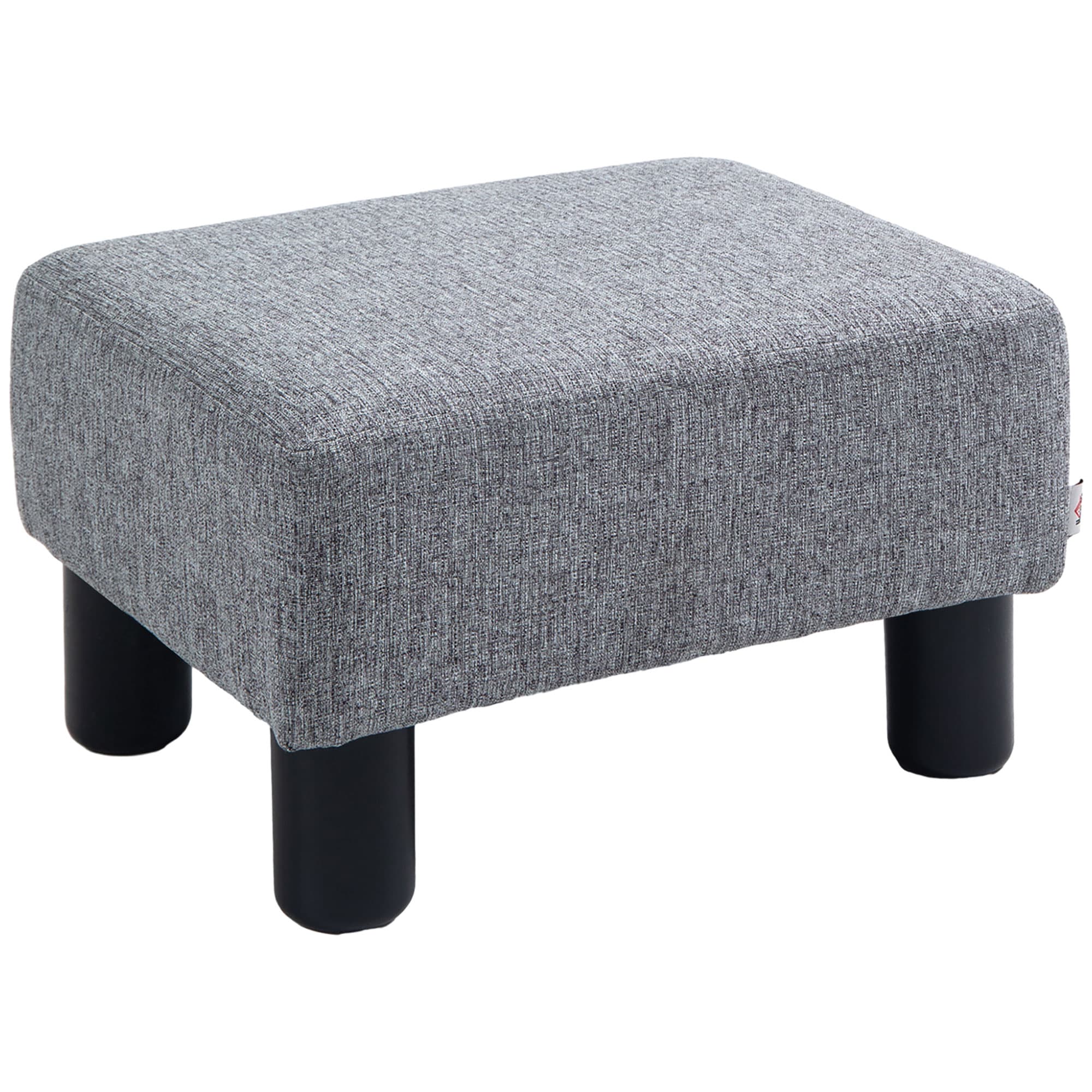 HOMCOM Linen Fabric Footstool Ottoman, Cube Design, with 4 Plastic Legs, Compact and Versatile, Grey | Aosom UK