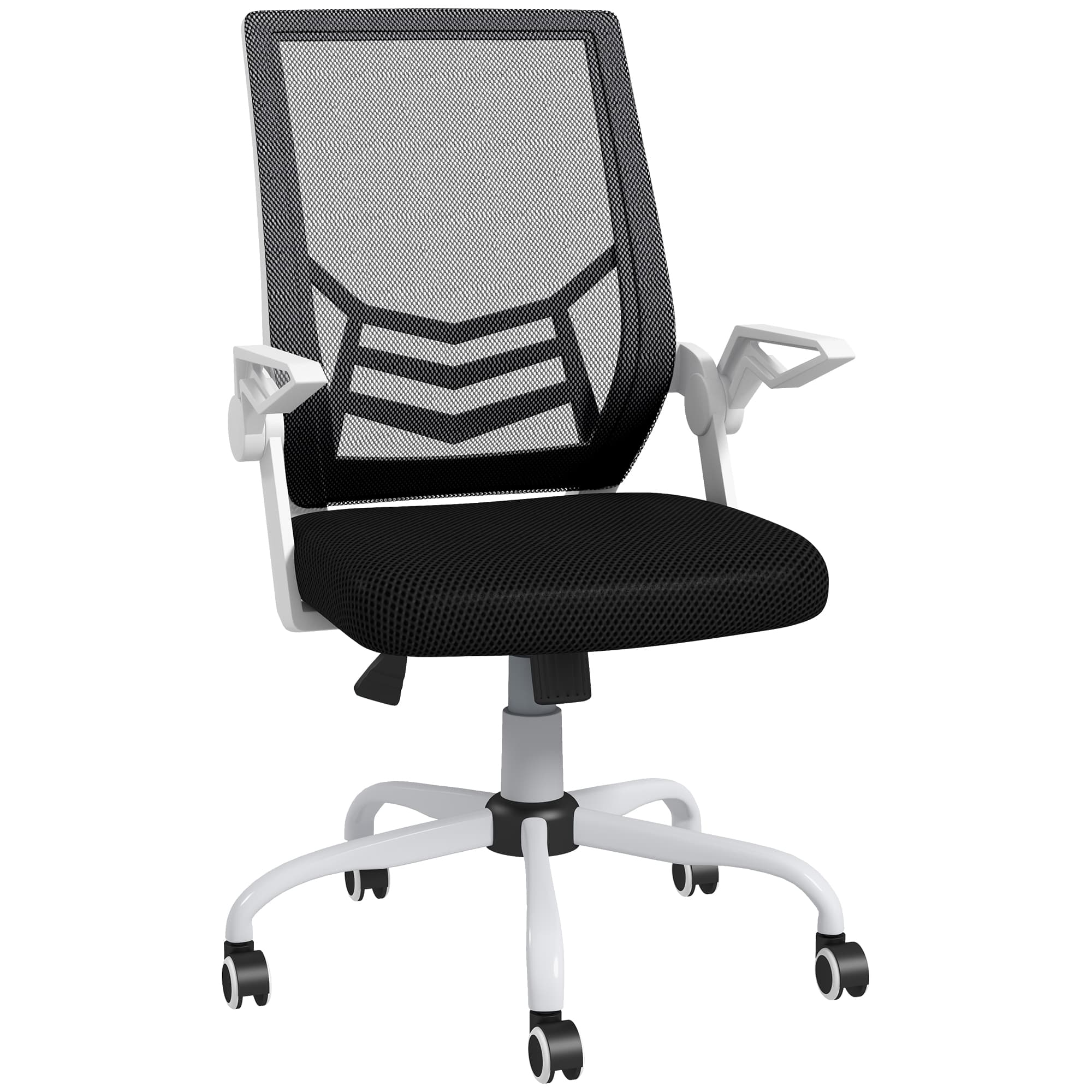 Vinsetto Ergonomic Desk Chair with Flip-Up Armrests, Swivel Wheels & Adjustable Lumbar Support for Home Office & Study, Scratch Resistant, Black | Aosom UK