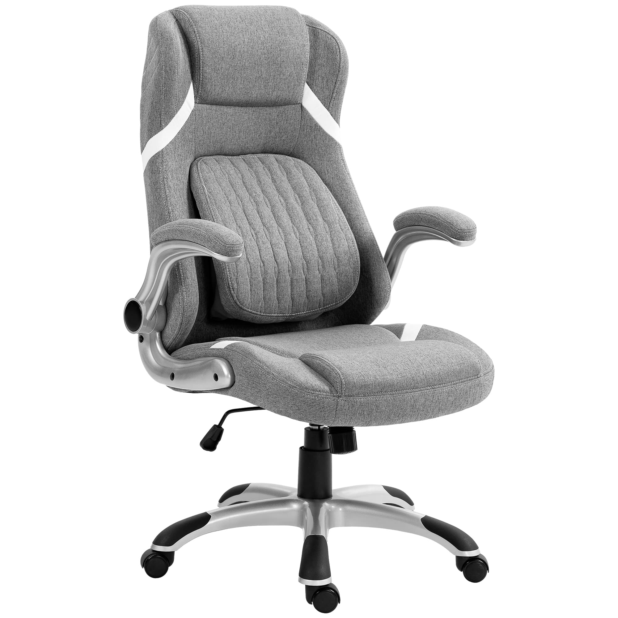 Vinsetto Ergonomic Desk Chair, Linen-Look Office Chair with Adjustable Height, Ergonomic Armrests & Wheels Grey | Aosom UK