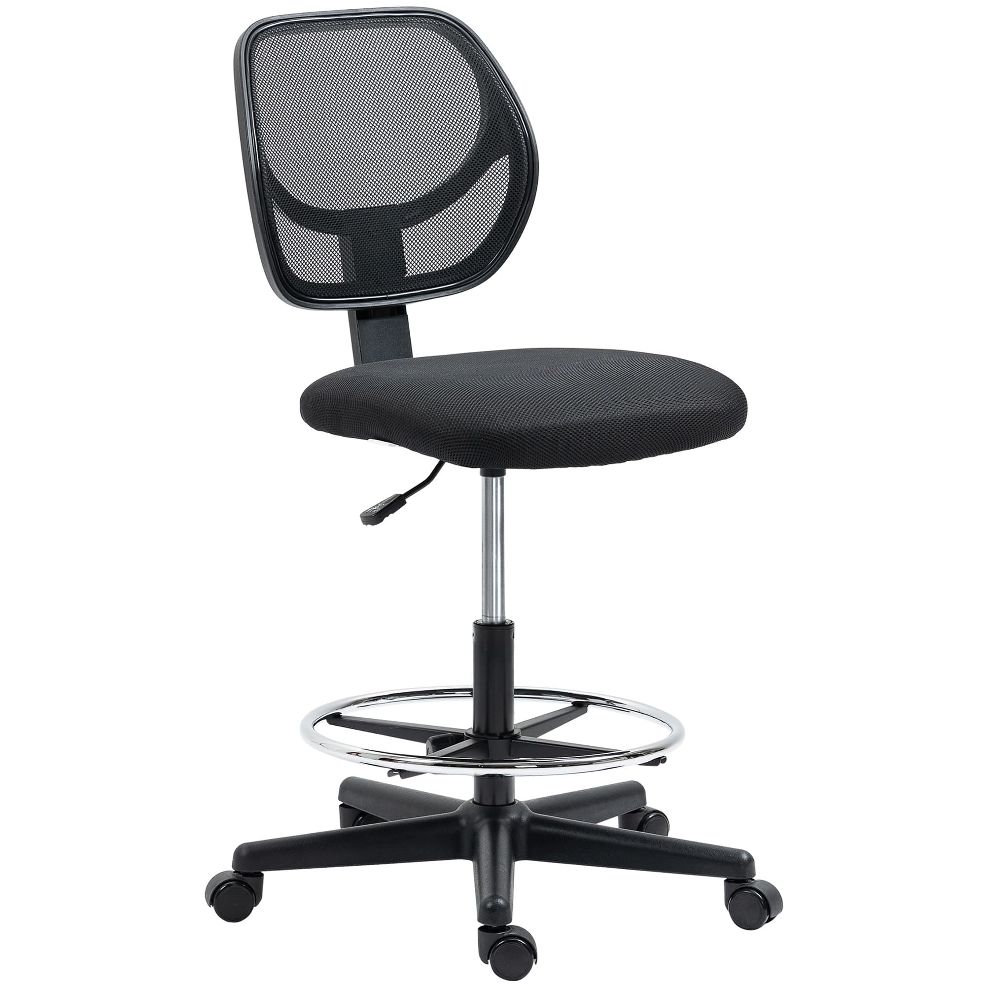 Vinsetto Ergonomic Mesh Office Chair, Draughtsman Chair, Tall Office Chair with Footrest Ring and Height Black, Black | Aosom UK