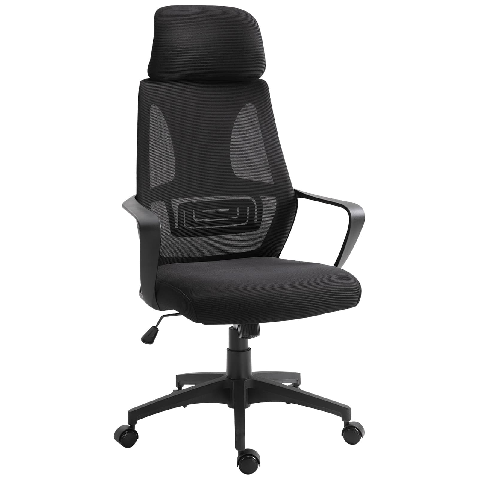 Vinsetto High Back Office Chair Ergonomic Design Adjustable Mesh Office Chair with Lumbar Support Headrest Wheel, Black | Aosom UK