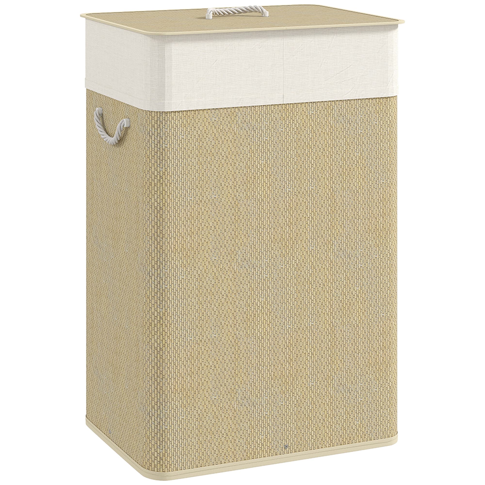 HOMCOM Bamboo Laundry Basket with Lid, 72L Laundry Hamper with Rope Handles, Washing Basket with Removable Washable Liner Bag for Bathroom, Bedroom, Nature Wood Finish