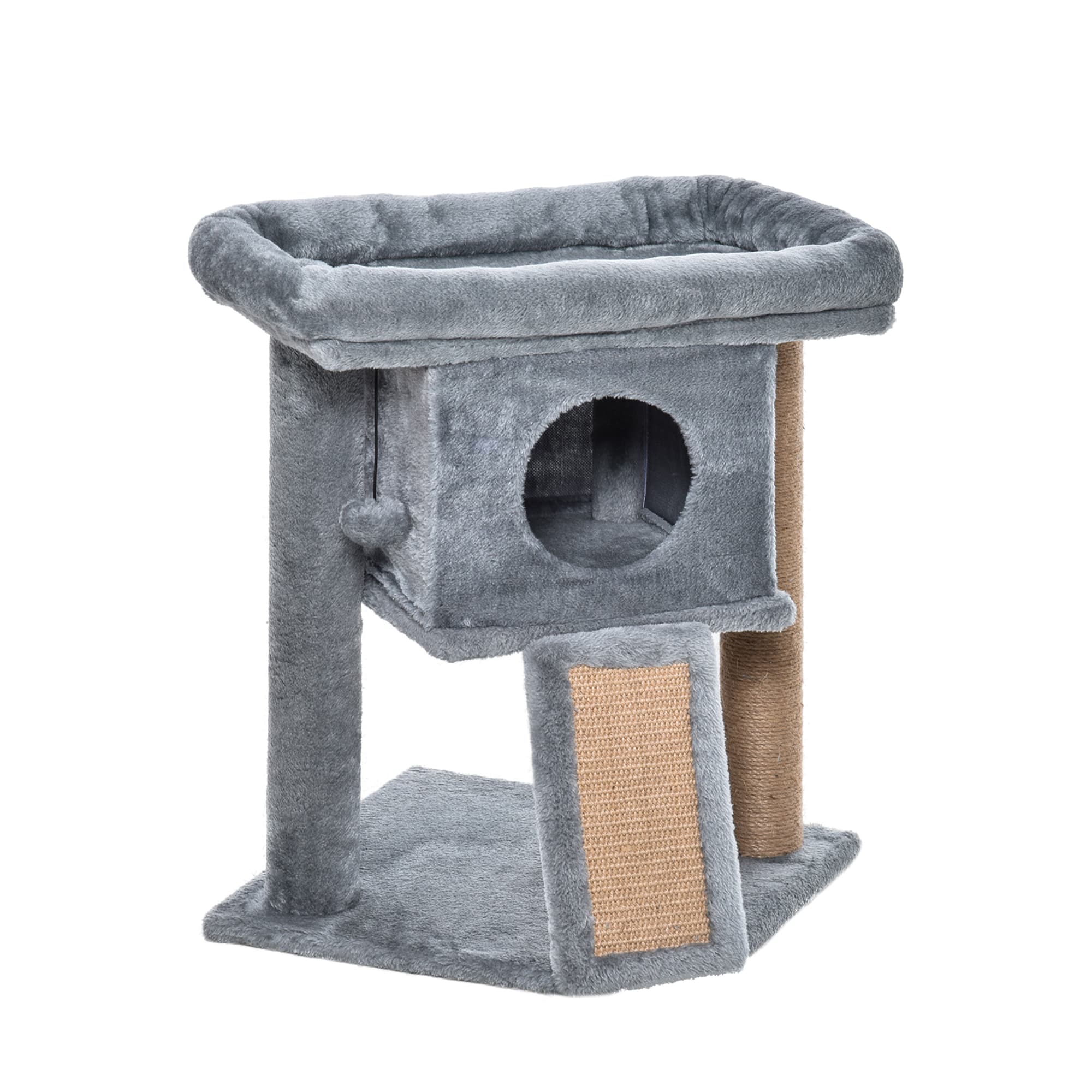 PawHut Cat Tree Tower for Indoor Cats Climbing Activity Center Kitten Furniture with Jute Scratching Pad Ball Toy Condo Perch Bed 40 x 40 x 57cm Grey