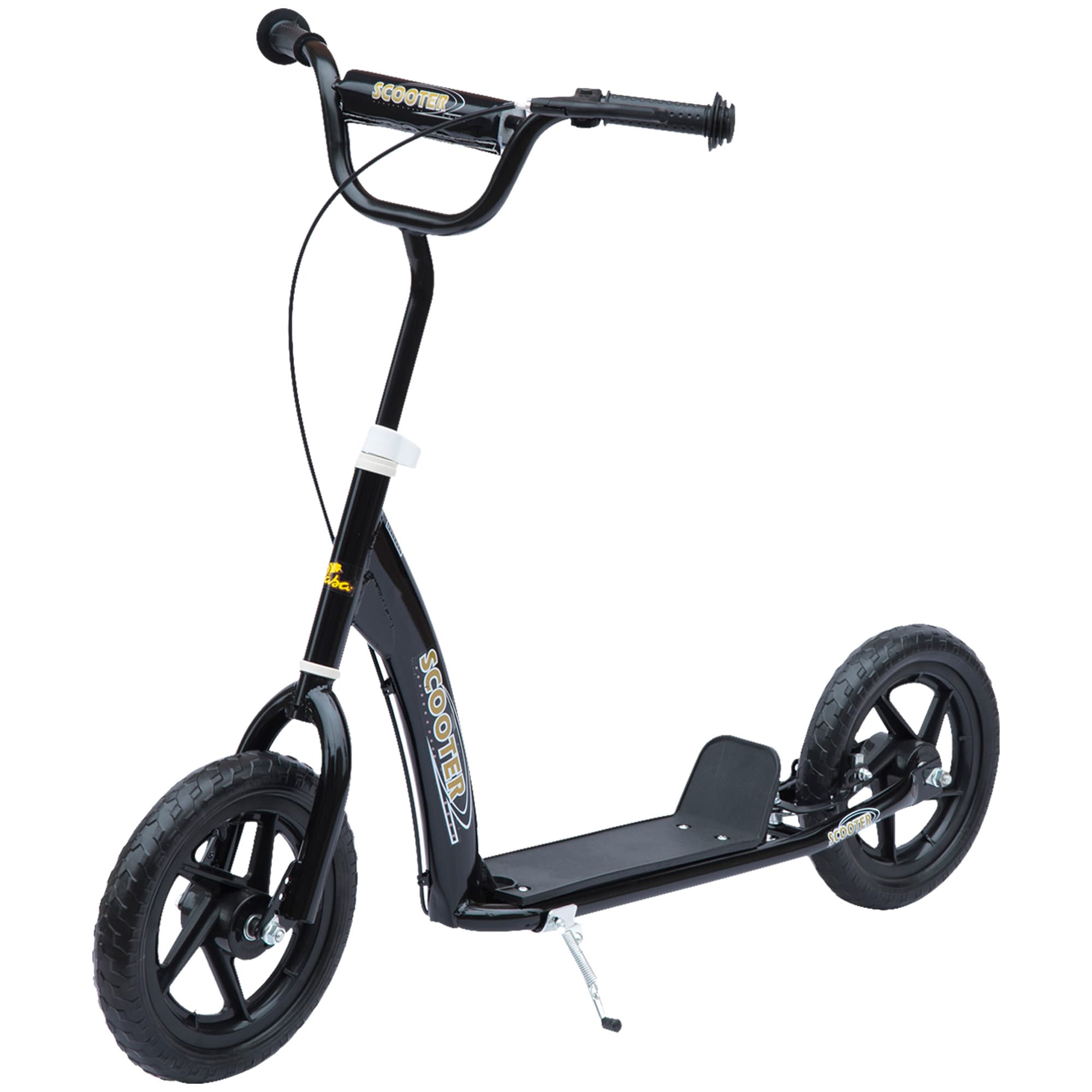 HOMCOM Stunt Push Scooter for Kids with 12" EVA Tyres, Adjustable Height & Dual Brakes, for Ages 5+, Black | Aosom UK