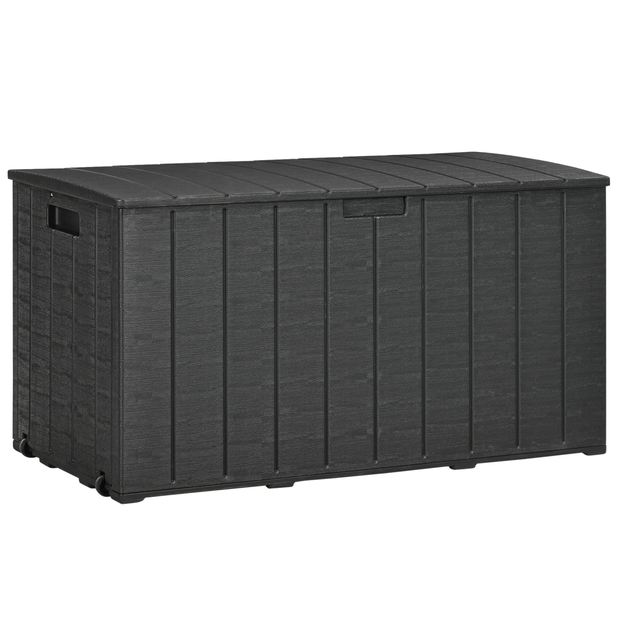 Outsunny 336L Extra Large Garden Storage Box, Water-Resistant Heavy-Duty Plastic Patio Cushion Chest with Wheels & Handles, Black | Aosom UK