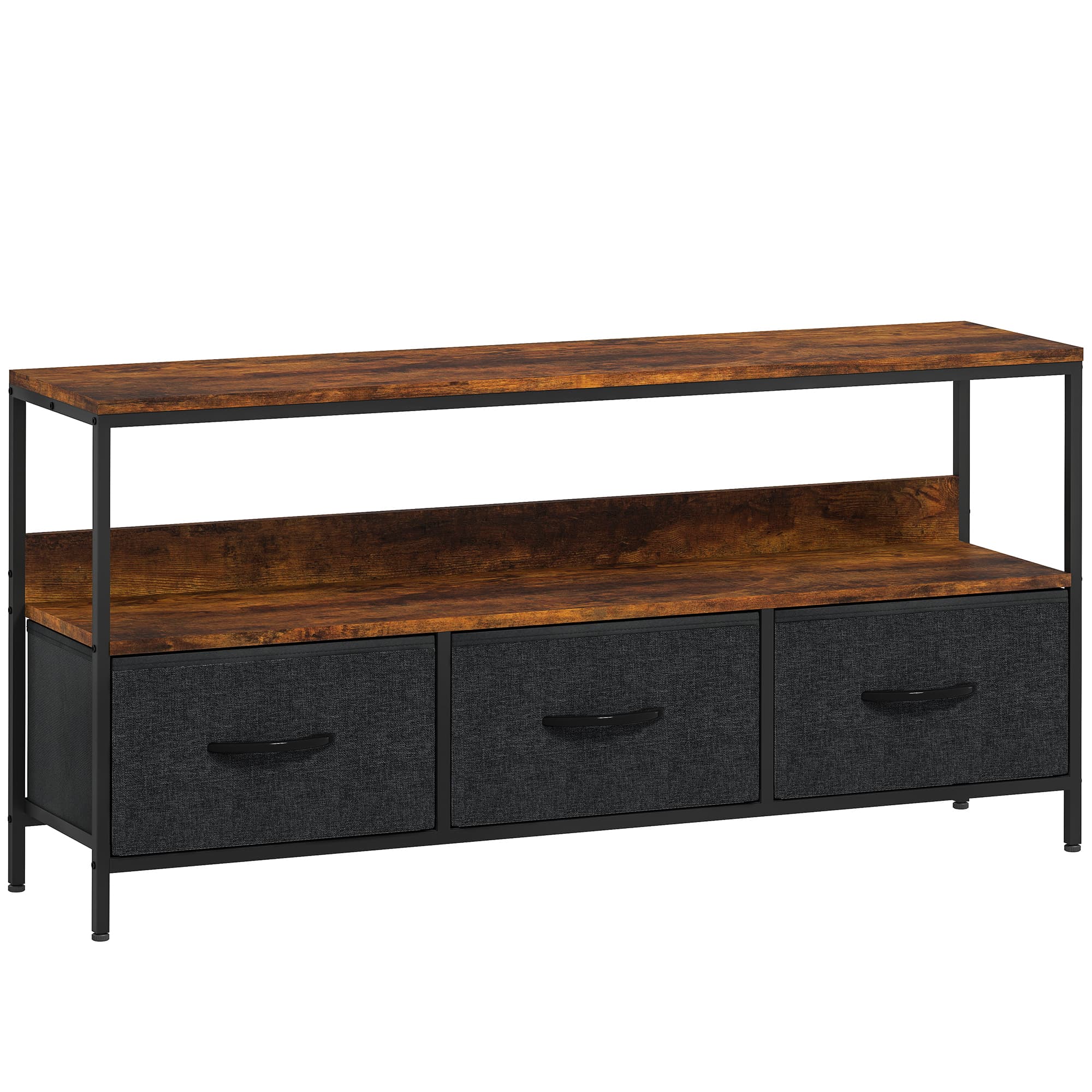 HOMCOM TV Stand Cabinet with 3 Foldable Drawers - Rustic Brown