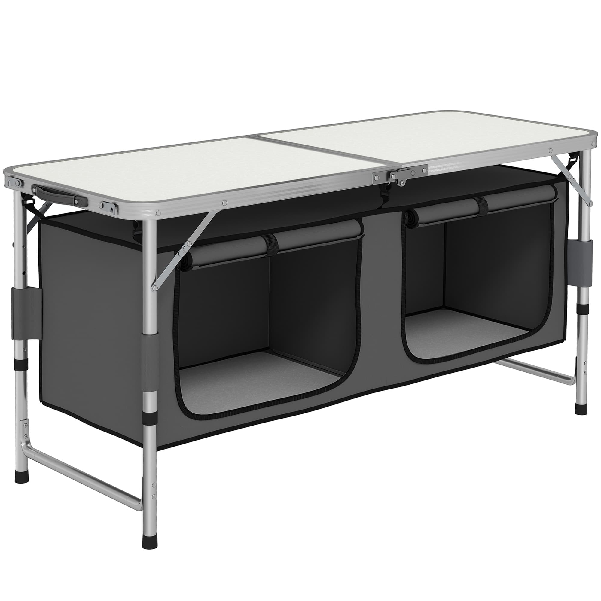 Outsunny Adjustable Aluminum Picnic Table-Pebbles White