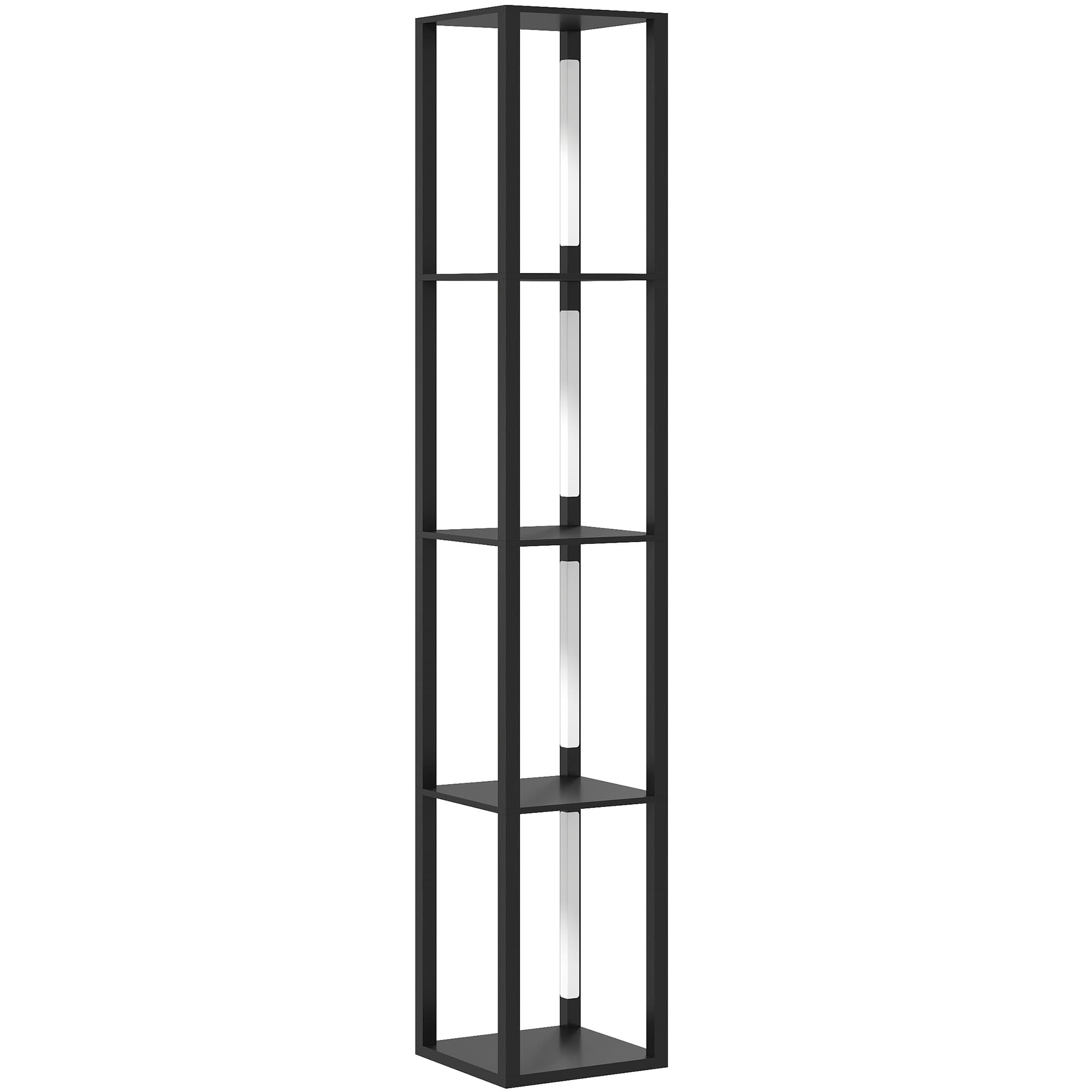 HOMCOM Floor Lamp with Shelves, 4 Layer Dimmable Column Modern Standing Lamp with 3 Brightness Levels and Foot Switch for Living Room, Bedroom, Office, Black
