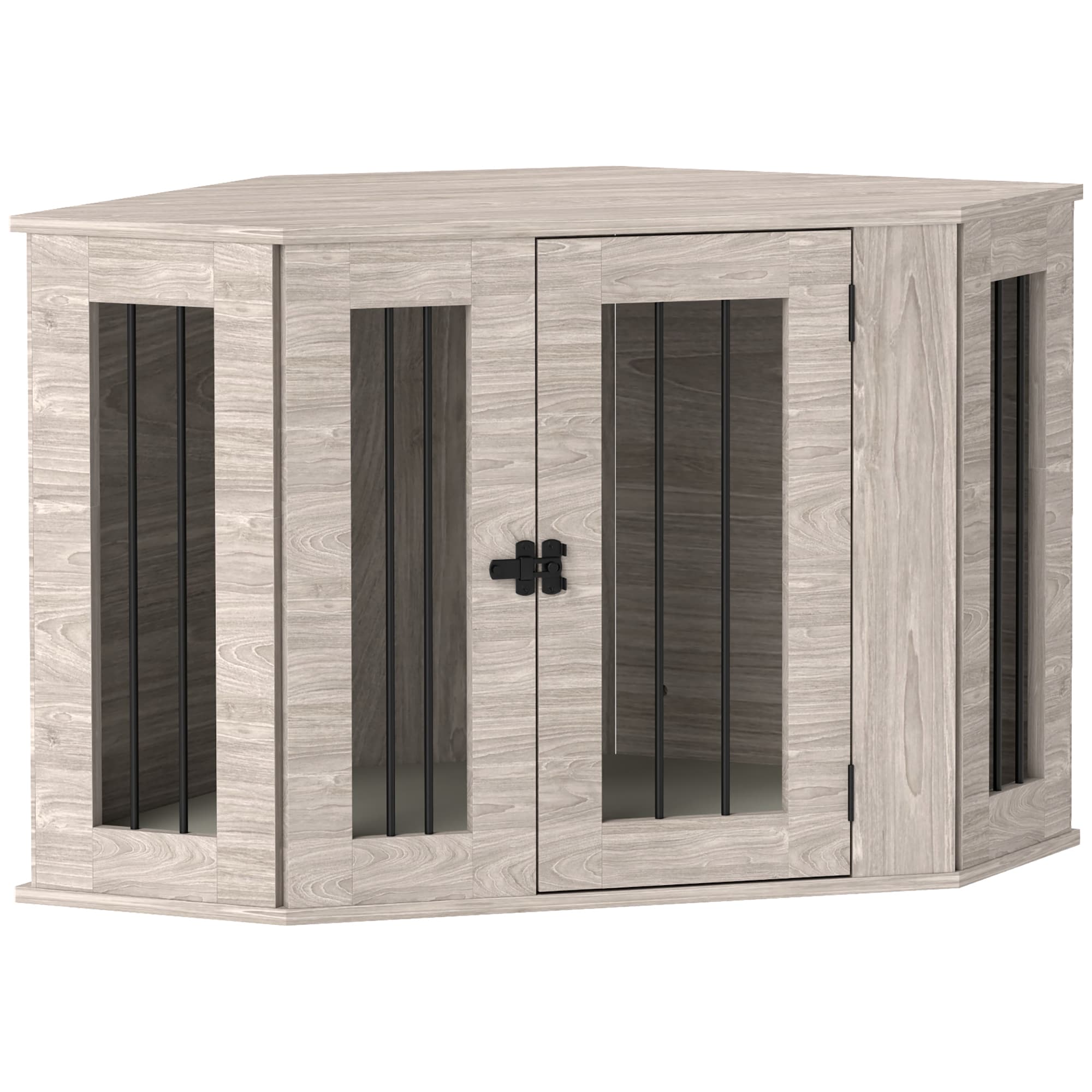 PawHut 2 in 1 Dog Crate Furniture Side Table, with Cushion, 104 x 55 x 63cm - Walnut Brown | Aosom UK
