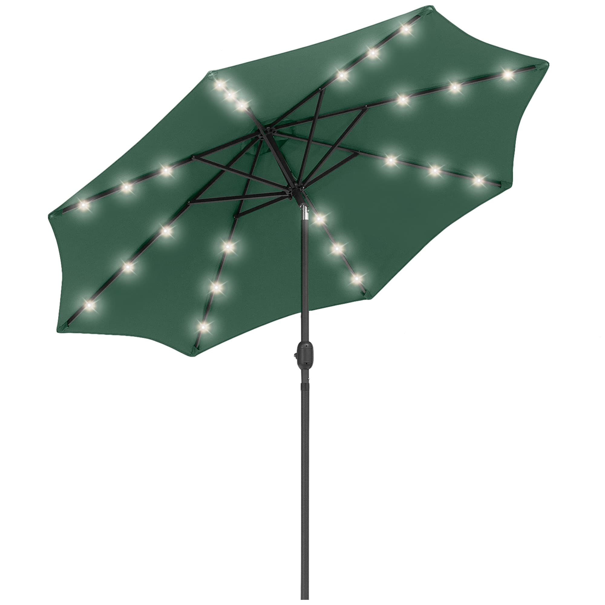 Outsunny Waterproof LED Patio Parasol: 2.7m Tilting Umbrella with Crank & 8 Ribs, Green | Aosom UK