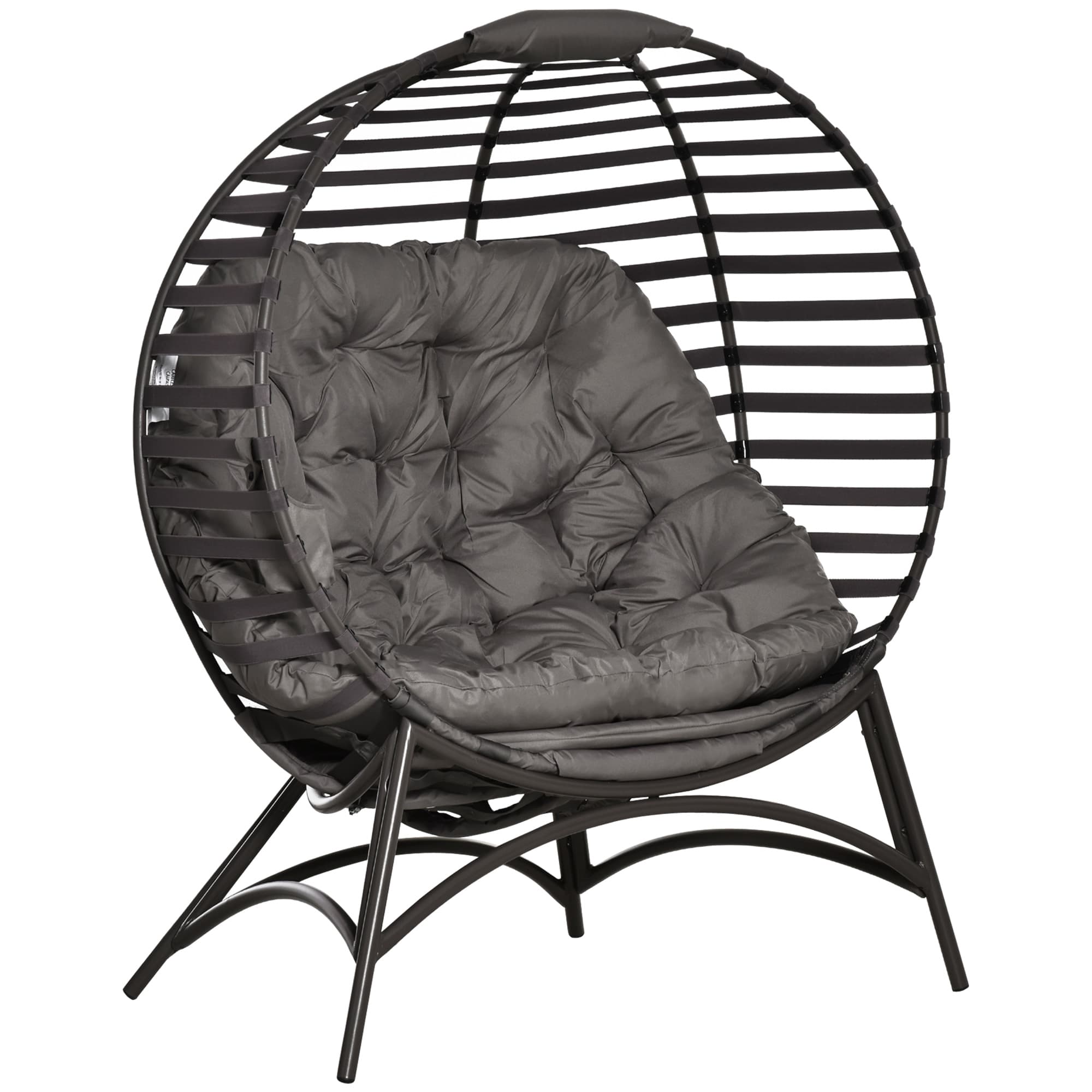 Outsunny 2 Seater Egg Chair with Soft Cushion, Steel Frame and Side Pocket, Garden Patio Basket Chair for Indoor, Outdoor, Brown | Aosom UK