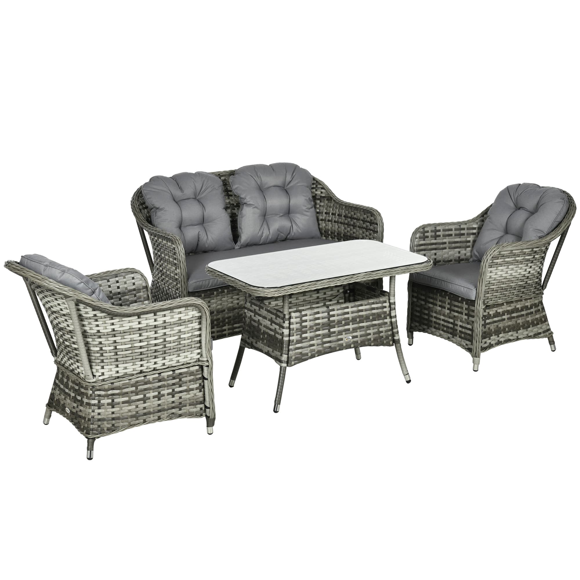 Outsunny 4pc All Weather Outdoor Sofa Set, PE Rattan Garden Furniture with Round Wicker Conversation Sofa, Padded Cushions | Aosom UK