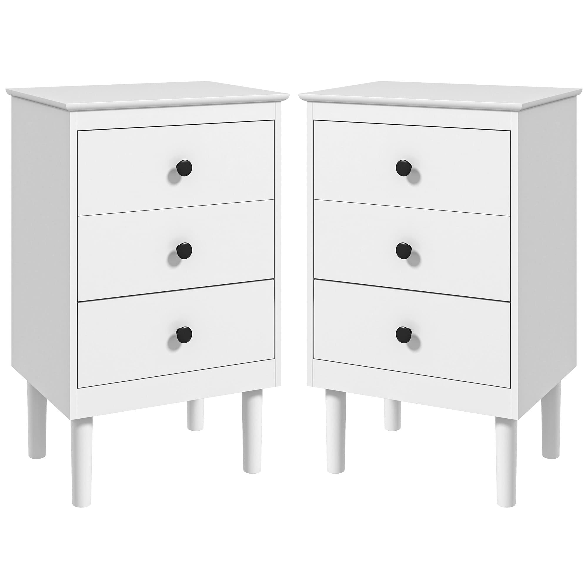 HOMCOM Bedside Table Set of 2, Modern Sofa Side Table with 3 Drawers, Nightstand for Bedroom, 40x30x64cm, White | Aosom UK