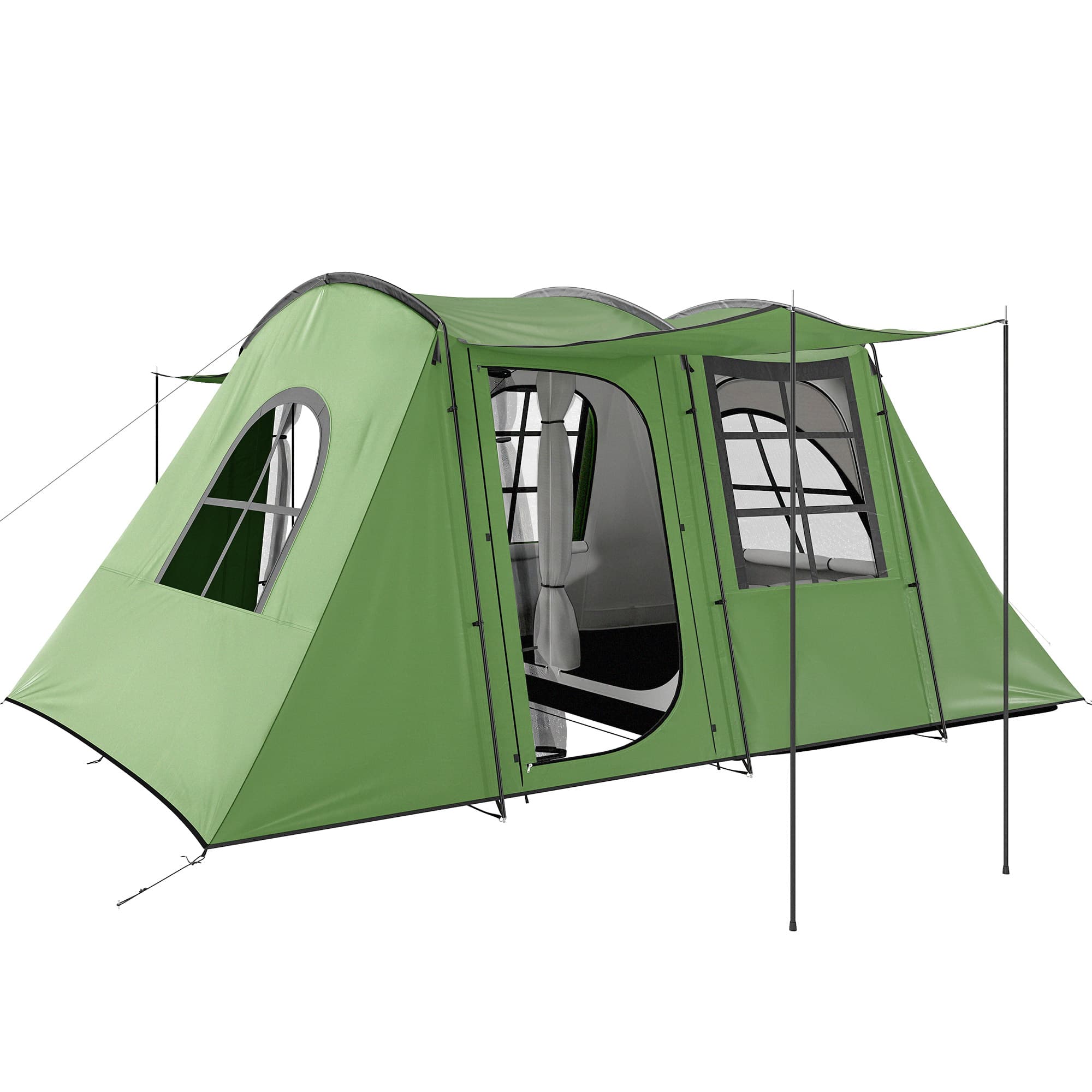 Outsunny 3-4 Man Tunnel Tent, Family Camping Tent with Porch, Bedroom and Living Area, Sewn in Groundsheet, 3000mm Waterproof, Portable with Bag for Hiking, Festival, Backpacking, Green