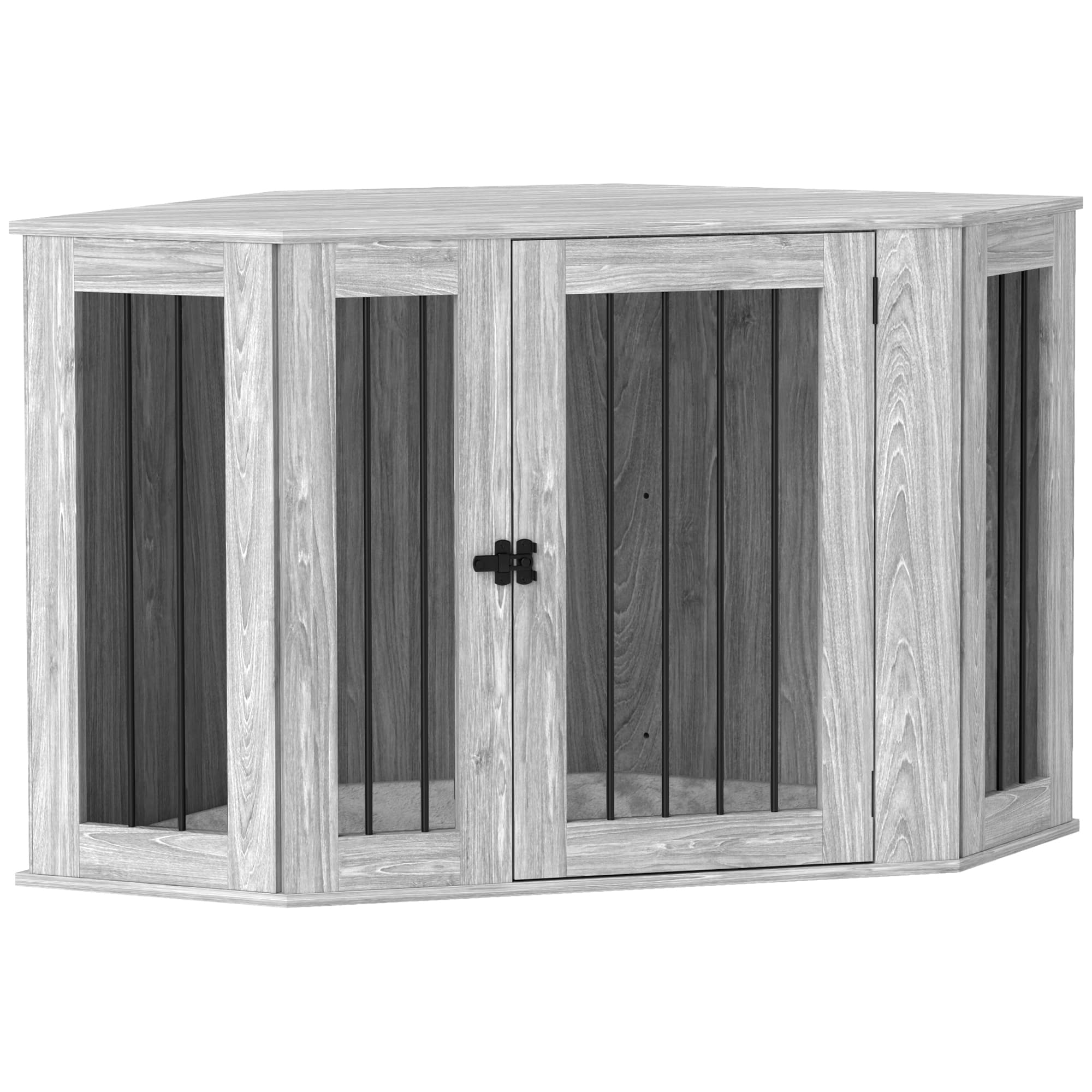 PawHut 2 in 1 Dog Crate Furniture Side Table, with Cushion, 122 x 61 x 71cm - Grey | Aosom UK