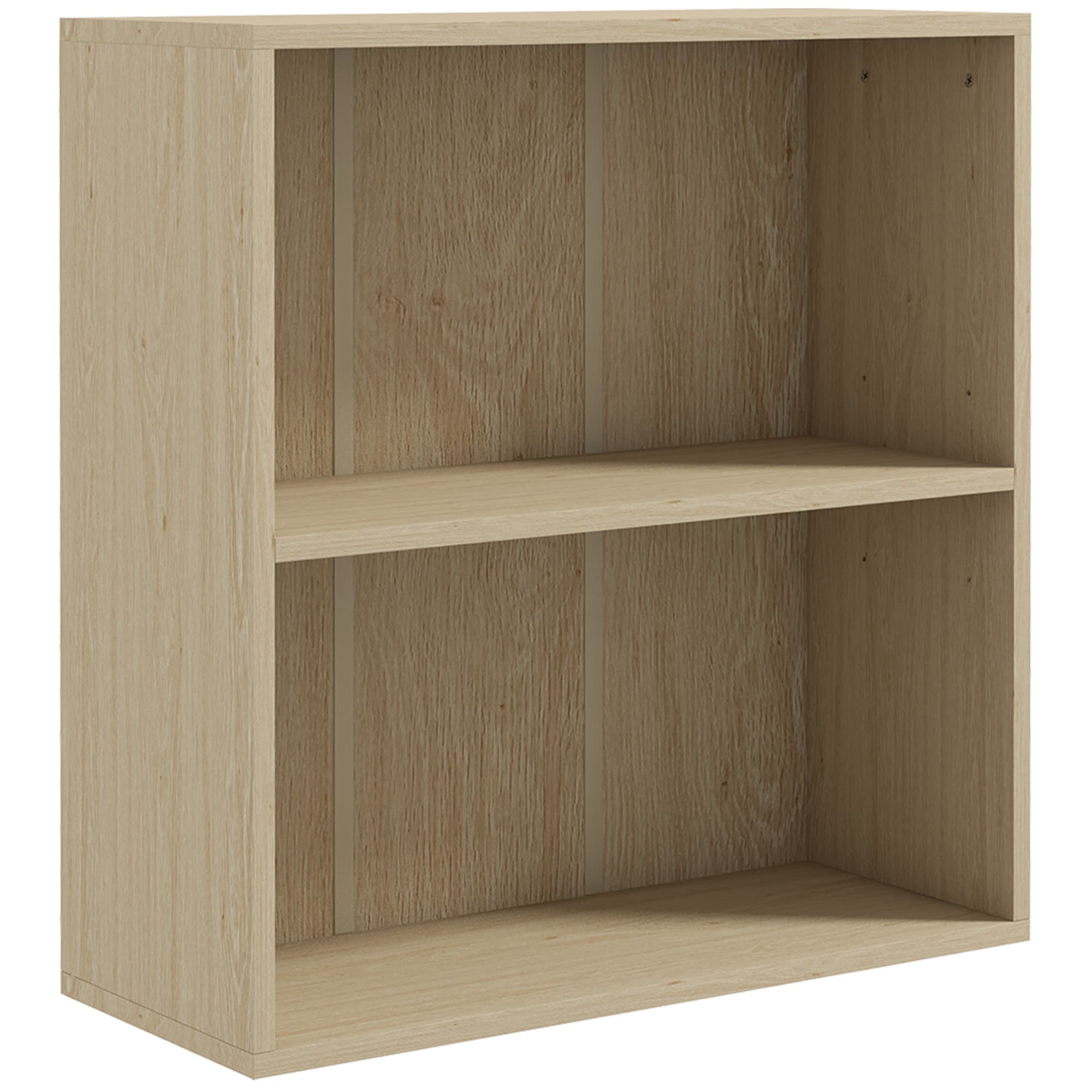 HOMCOM Low Bookcase with Adjustable Shelf, 2 Compartments, 2 Tier Bookshelf for Home Office, Living Room, Study, Natural | Aosom UK
