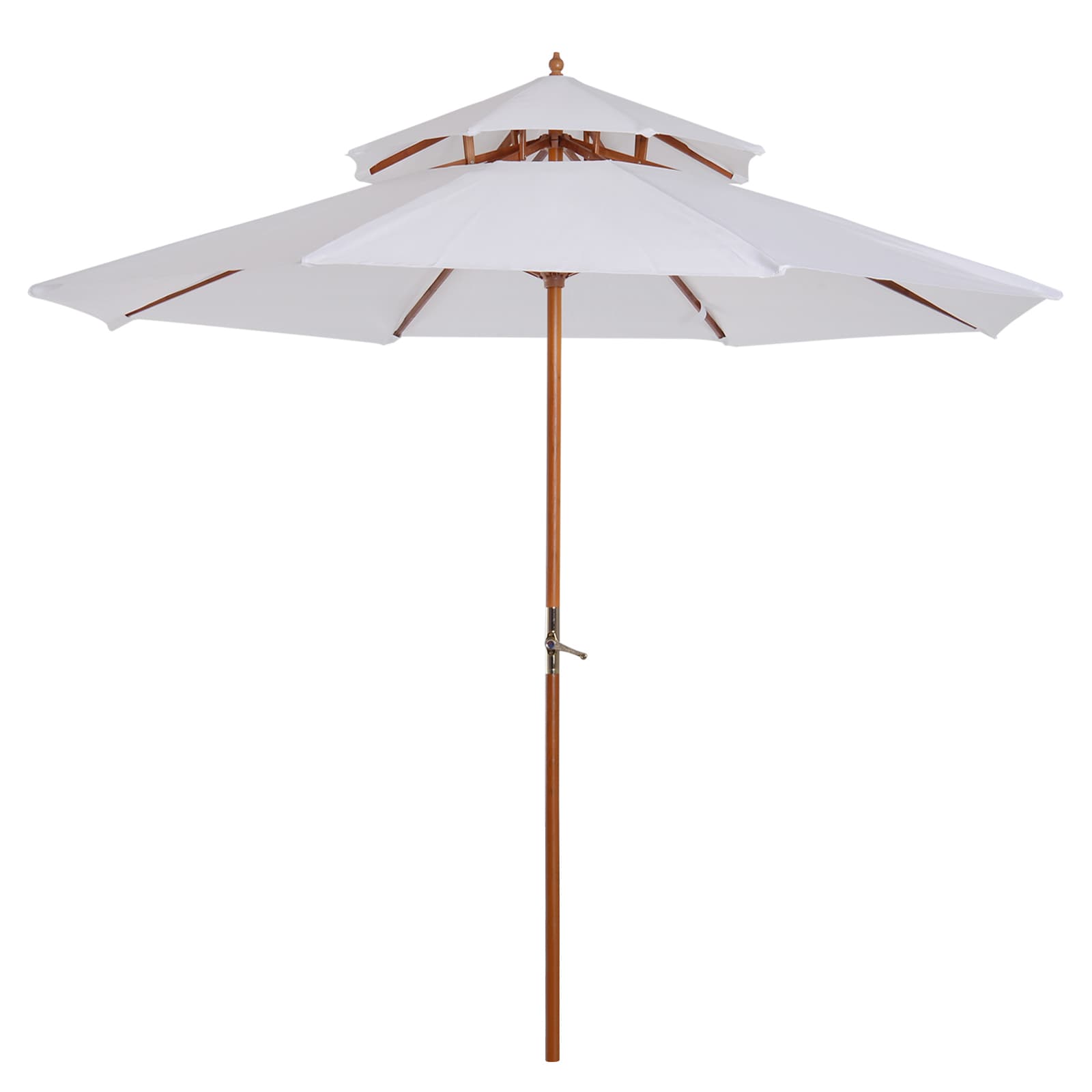 Outsunny Waterproof 2.7m Patio Umbrella Double Tier Garden Parasol Umbrella Outdoor Sun Umbrella Sunshade Bamboo Parasol Cream White | Aosom UK
