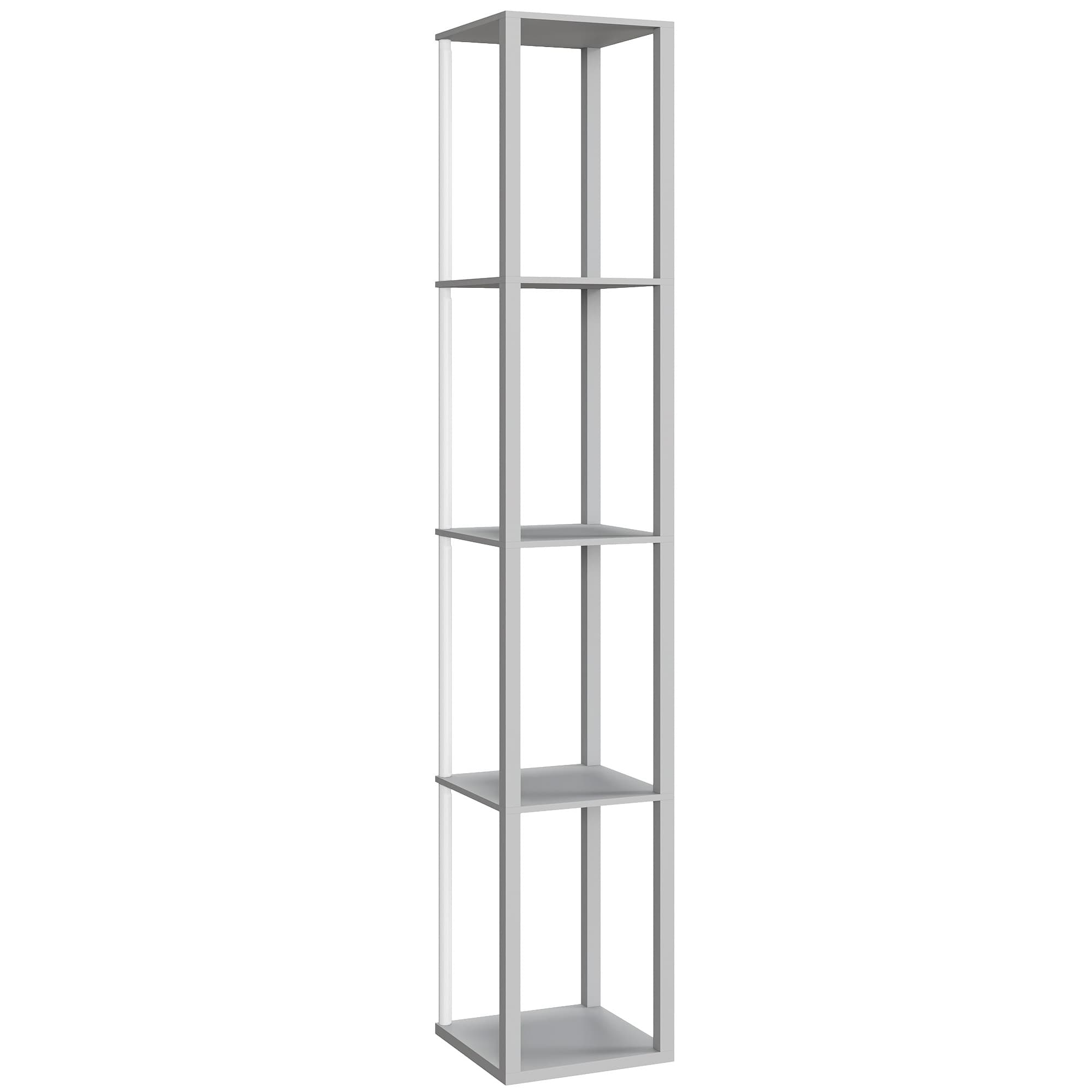 HOMCOM RGB LED Floor Lamp with Shelves, Modern Dimmable Standing Lamp with Remote Control, Adjustable Brightness & Speed for Living Room, Bedroom, Office, Grey