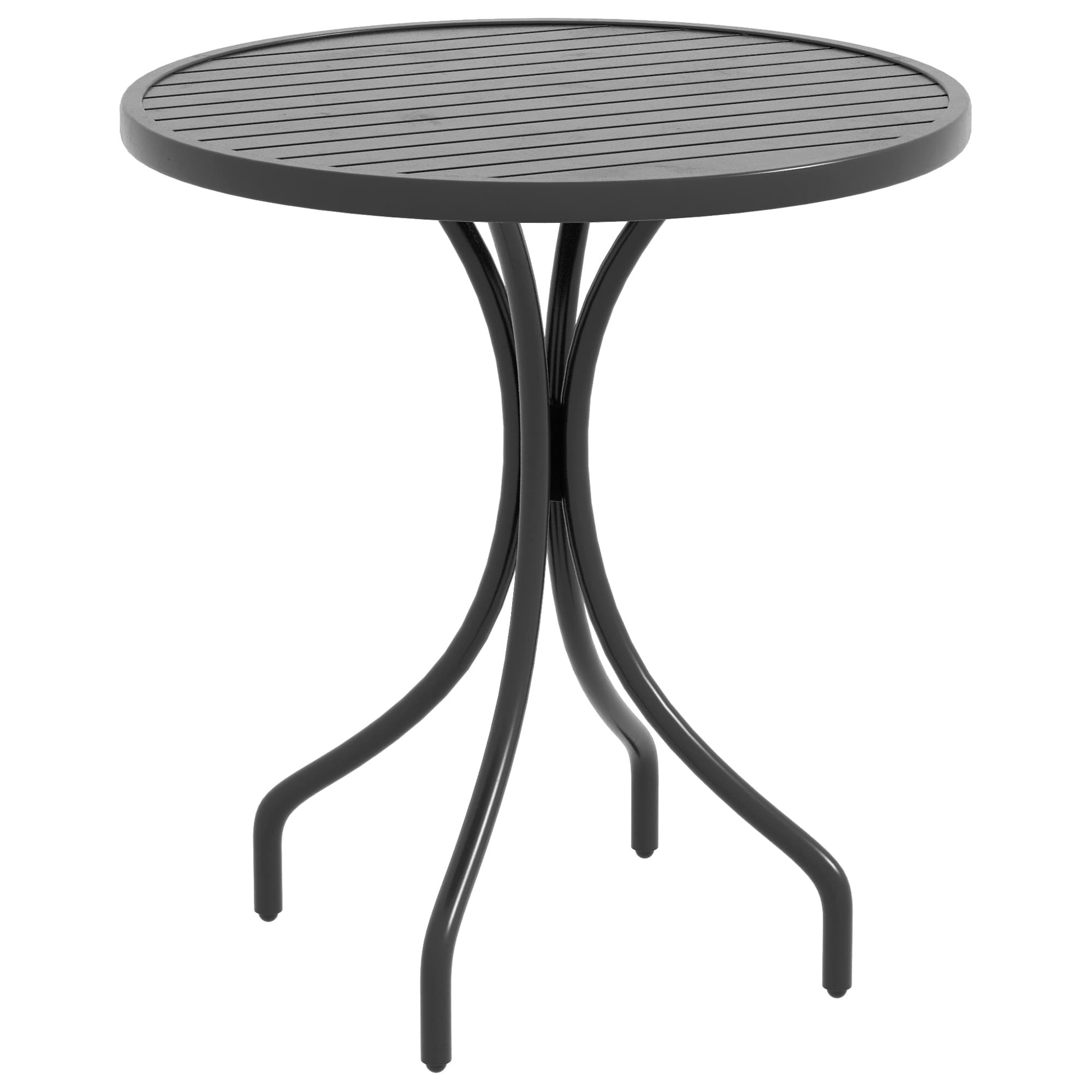 Outsunny Garden Side Table: 66cm Round Patio Accent with Metal Frame & Slatted Top, Jet Black | Aosom UK