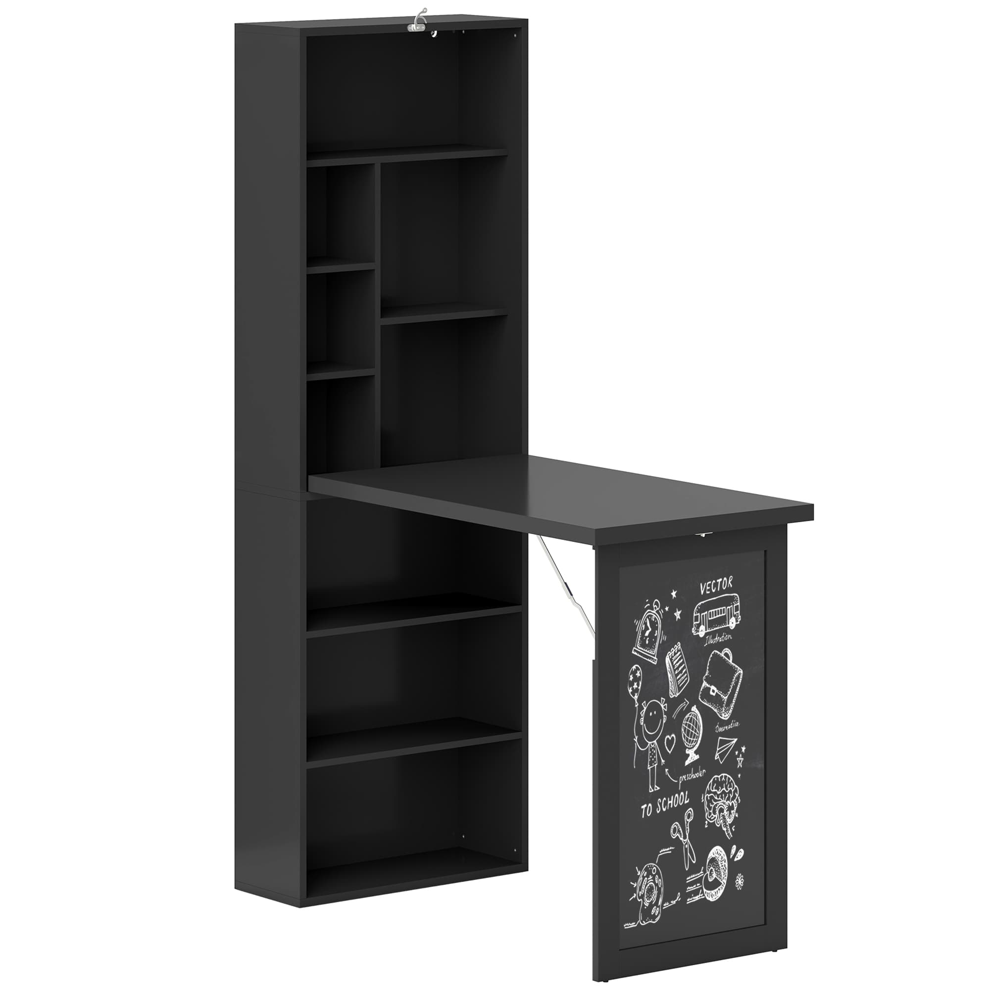 HOMCOM Three-Part Work Desk, with Storage and Chalkboard - Black thumbnail 2