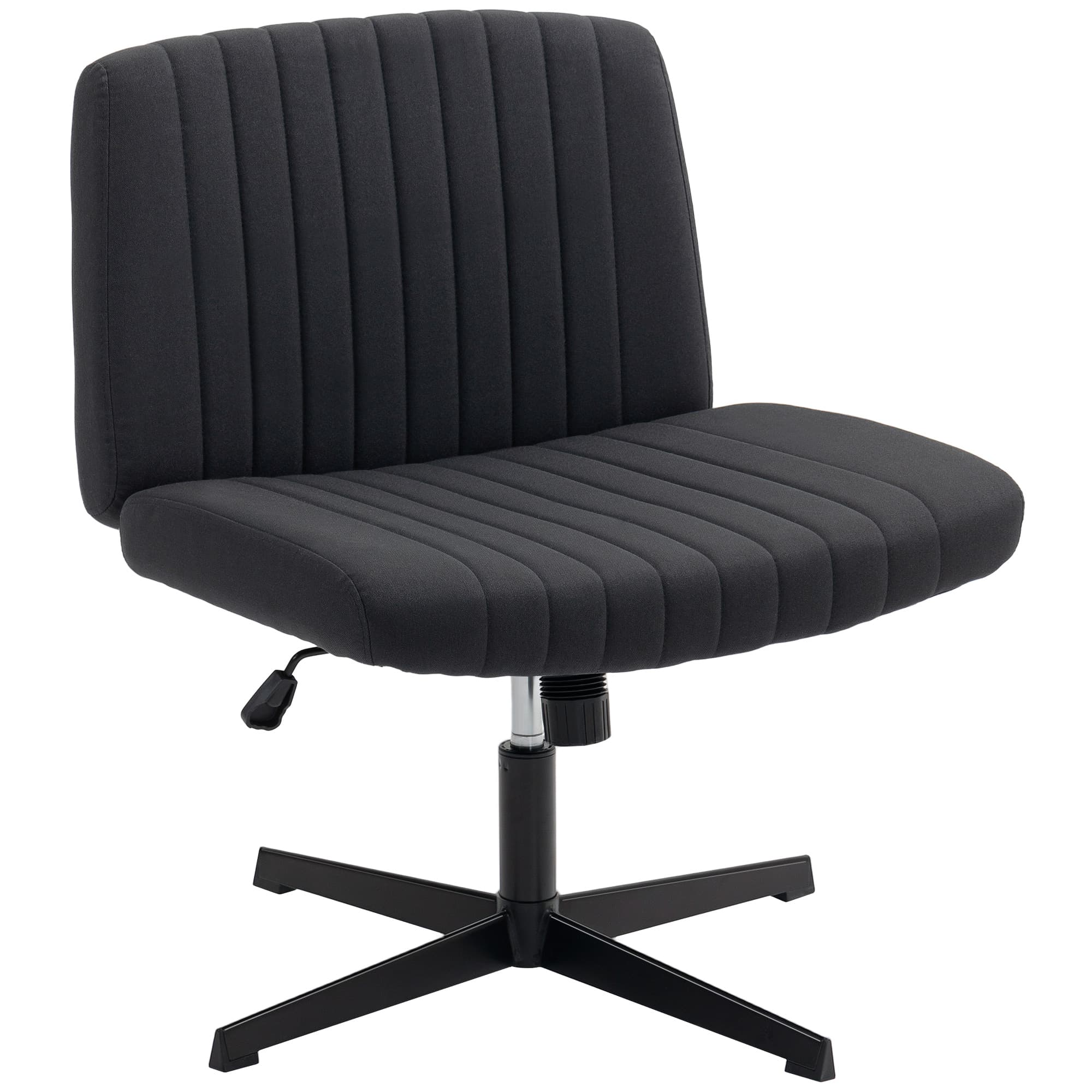 HOMCOM Armless Office Chair, Linen Fabric Criss Cross Legged Desk Chair with Wide Seat, Thick Padding, Tilt Function, Height Adjustable Swivel Computer Seat for Home, Scratch Resistant, Black