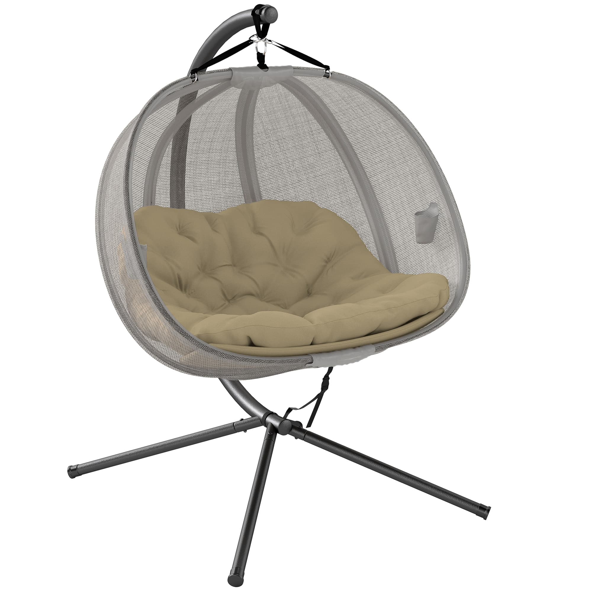 Outsunny Double Hanging Egg Chair 2 Seaters Swing Hammock Chair with Stand, Cushion and Folding Design, for Indoor and Outdoor, Brown | Aosom UK