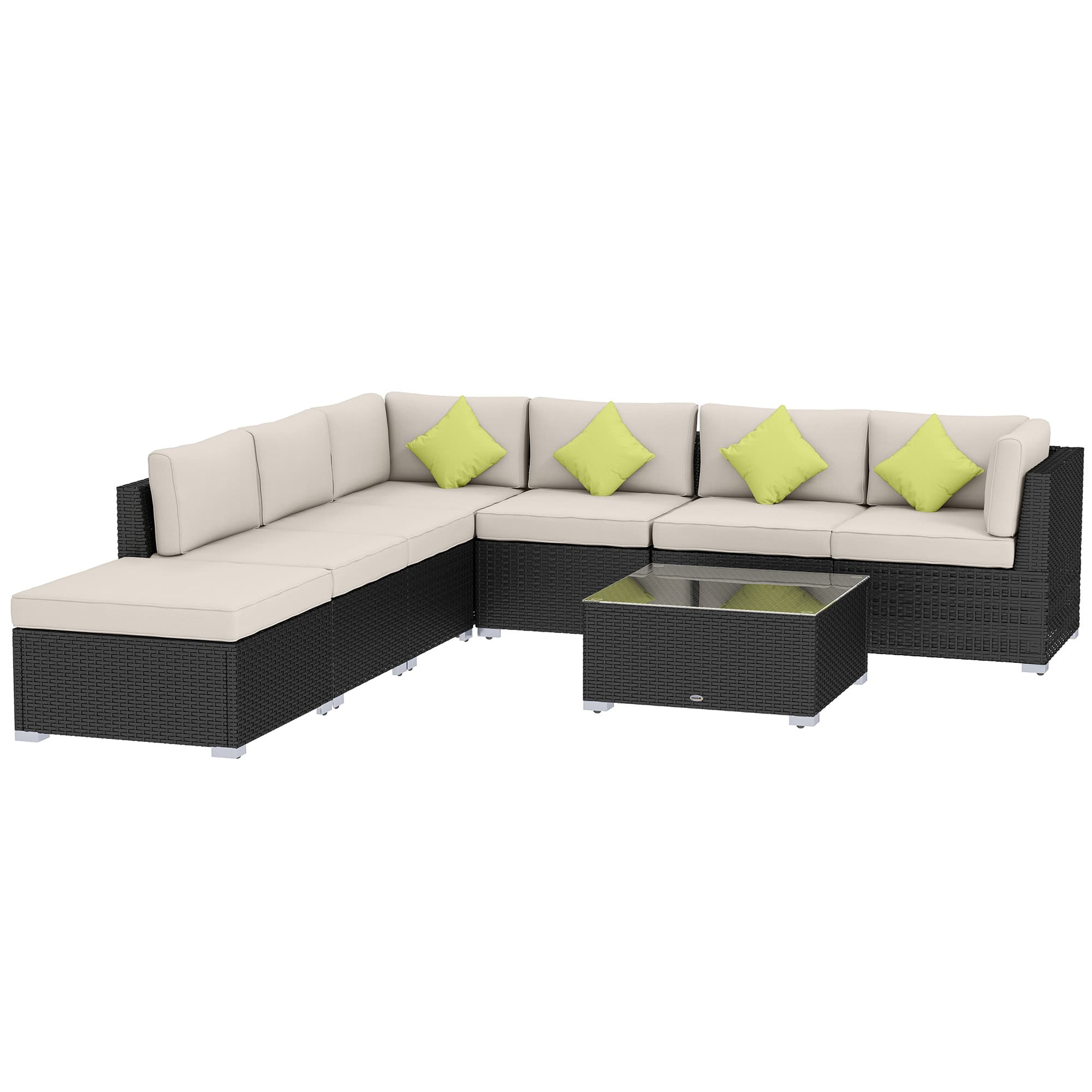 Outsunny 7-Seater Sofa Rattan Garden Furniture Aluminium Outdoor Patio Set Wicker Seater Table - Black | Aosom UK