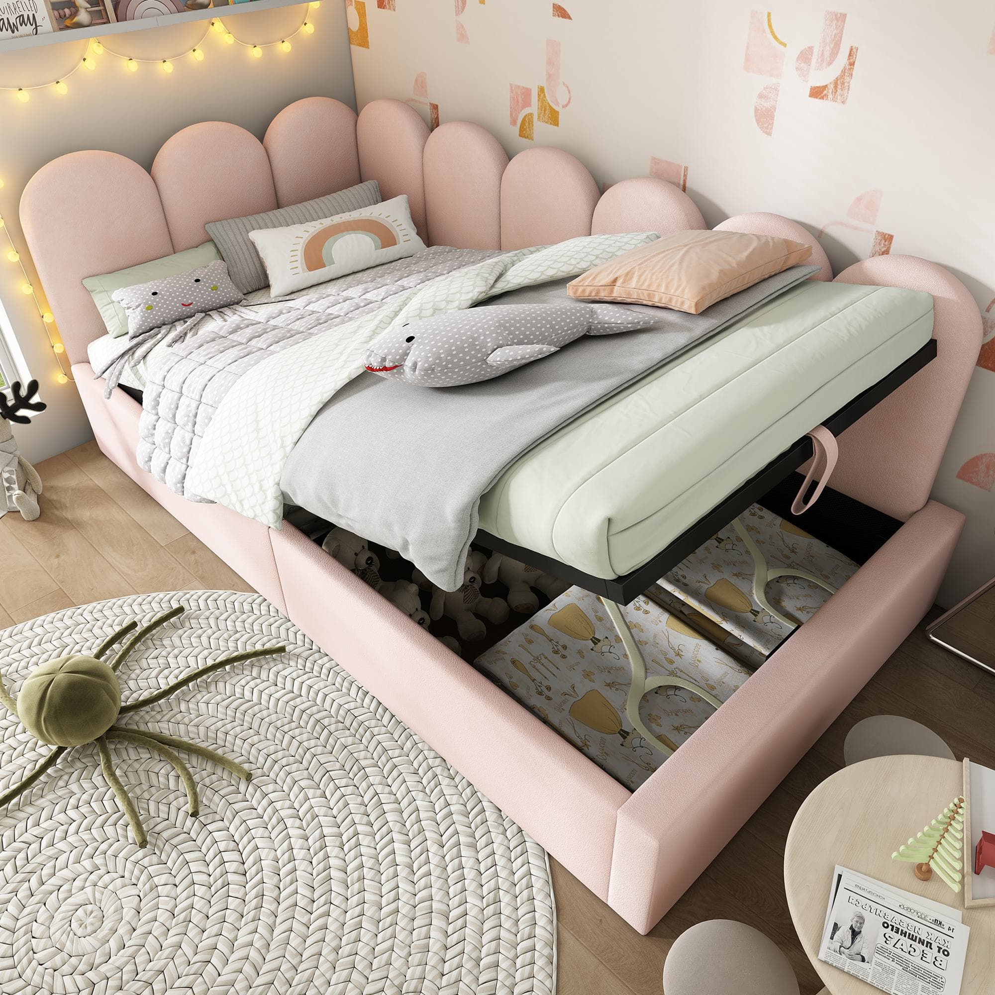3FT Upholstered Bed with Hydraulic Storage, Metal Slatted Frame, Velvet Single Ottoman Bed for Children, 200L x 97W x 76H cm, Pink | Aosom UK