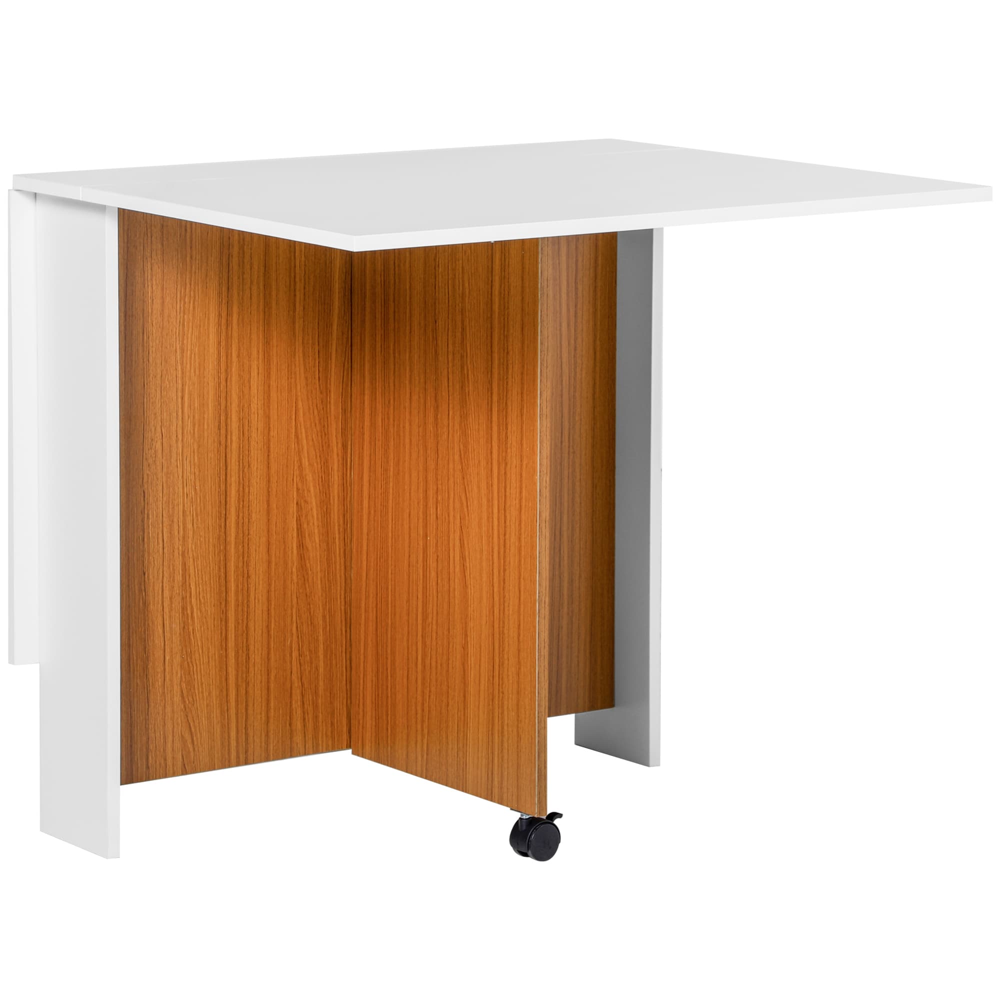 HOMCOM Folding Dining Table Writing Desk Workstation w/ Casters Teak Colour, 4-6 people, White | Aosom UK