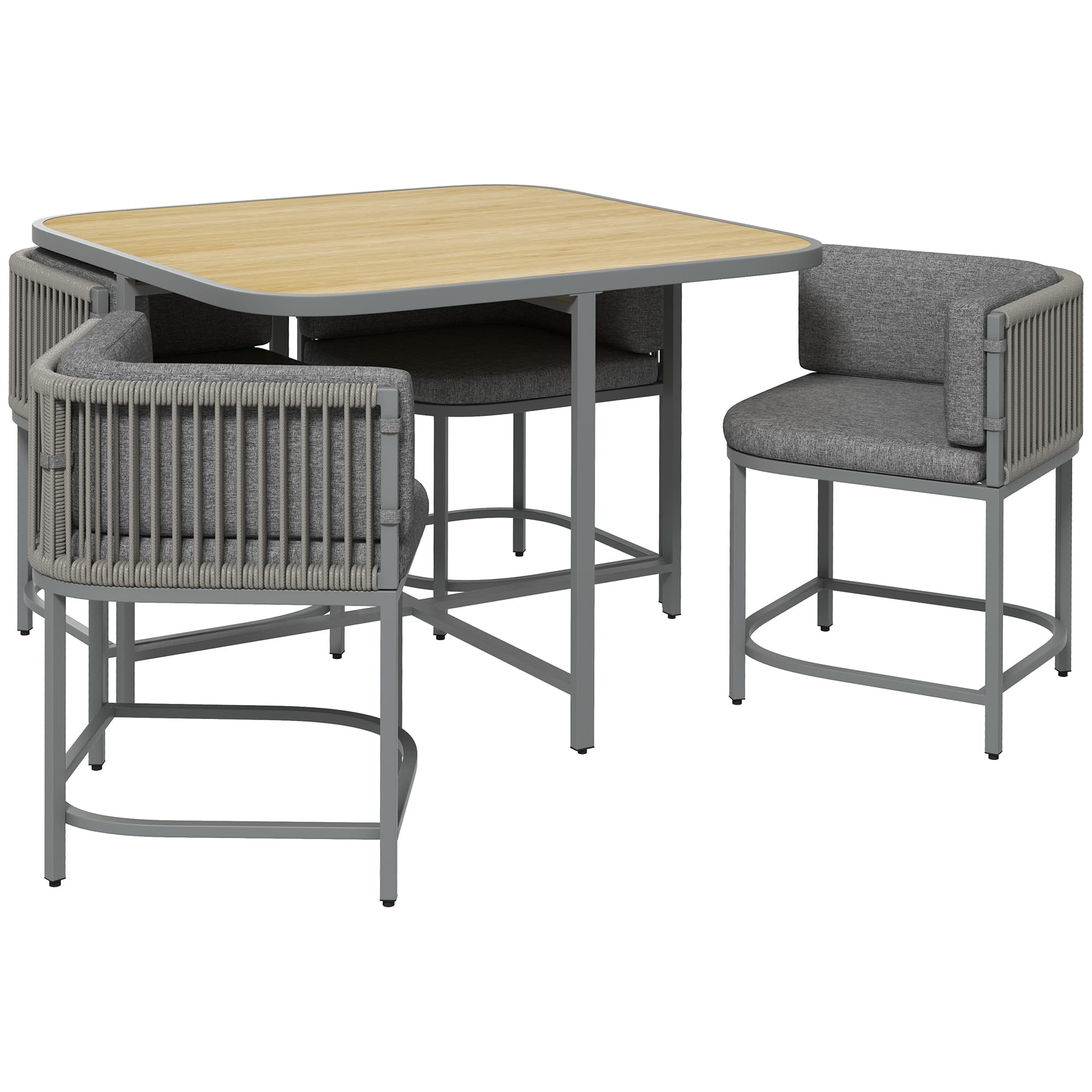 Outsunny 5 Pieces Rattan Dining Sets with Cushions, Space-saving Design Rattan Cube Garden Furniture, for Indoor & Outdoor, Grey