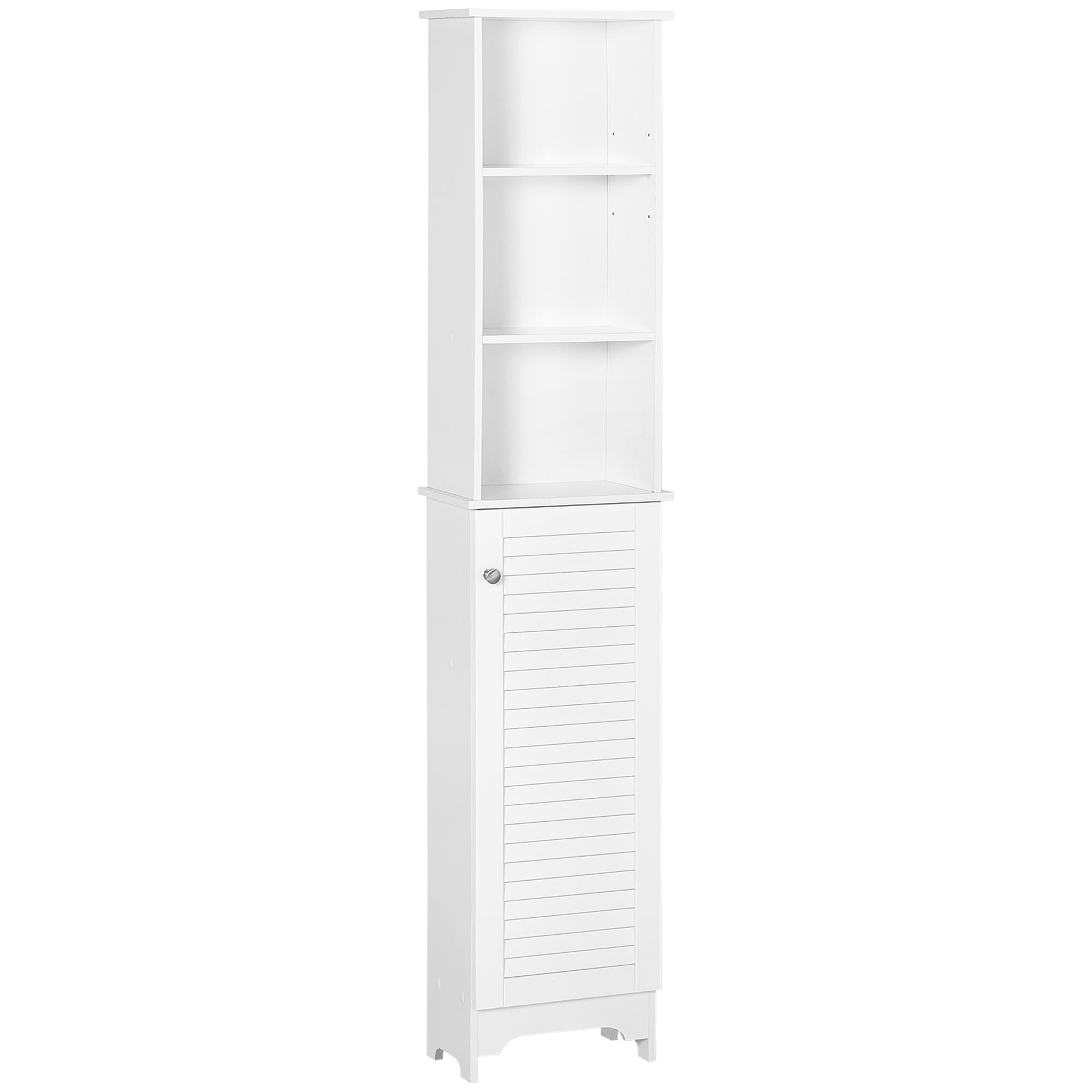 HOMCOM Freestanding Tallboy Bathroom Storage Cabinet w/ 6 Shelves Cupboard Tower Organisation Home Bathroom Furniture White | Aosom UK