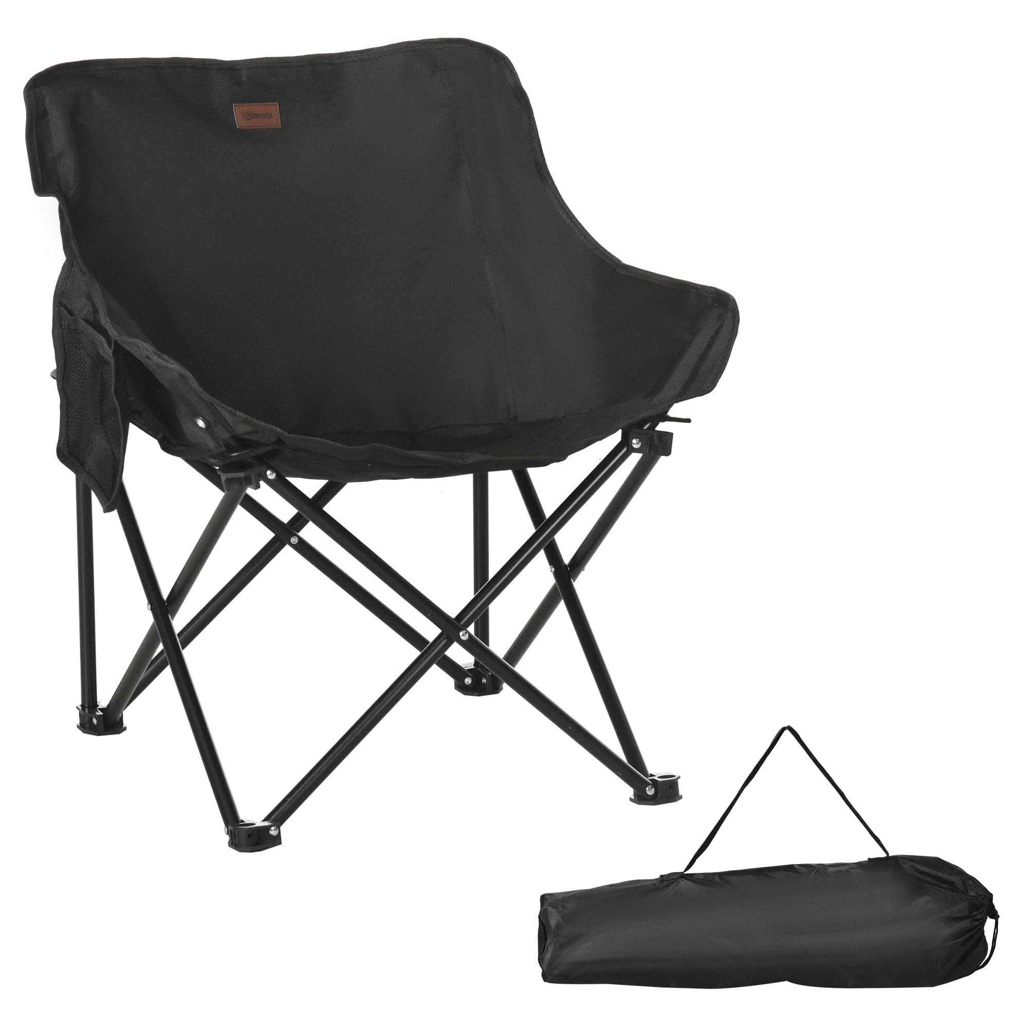 Outsunny Folding Camping Chair, Lightweight with Carry Bag, Storage Pocket, Ideal for Festivals, Fishing, Beach, Hiking, Black | Aosom UK