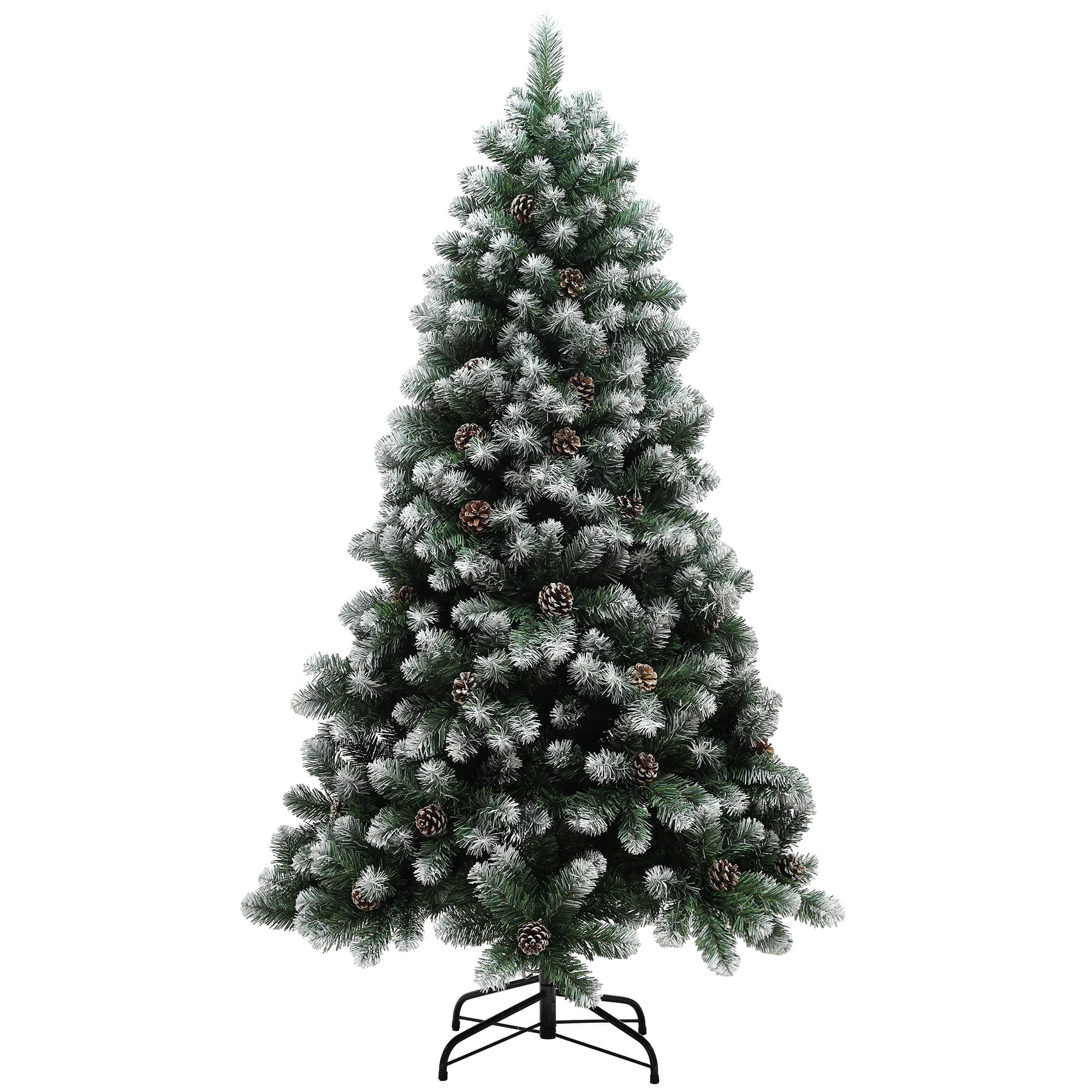 HOMCOM 6ft Artificial Pine Christmas Tree with 774 Branch Tips and Steel Base, Realistic Hinged Tree with Pinecones, Green | Aosom UK