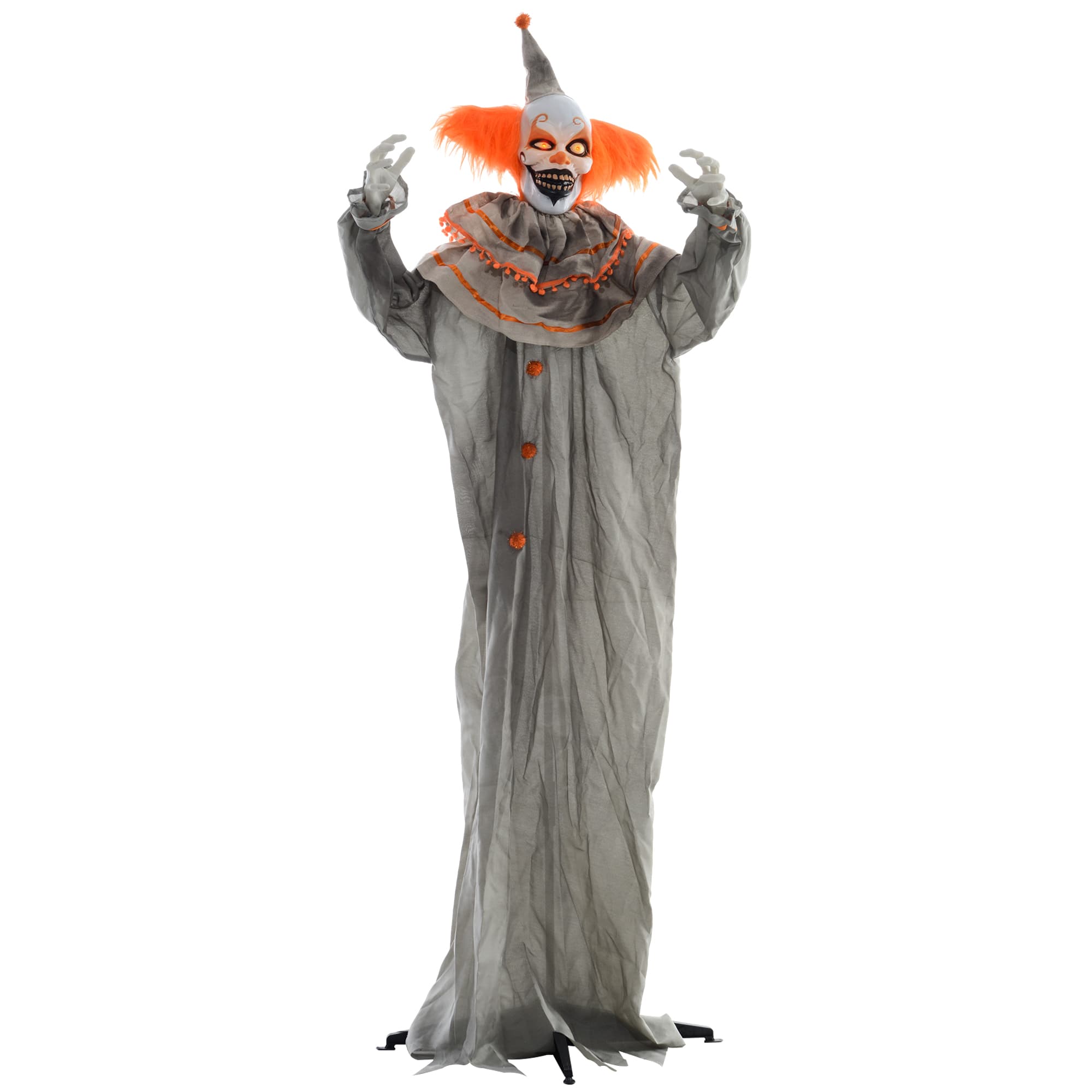 HOMCOM 183cm 72" Orange Classic Clown Outdoor Halloween Decoration, Halloween Animatronic w/ Sound Activated, Light Up Eyes, Sound Effects | Aosom UK