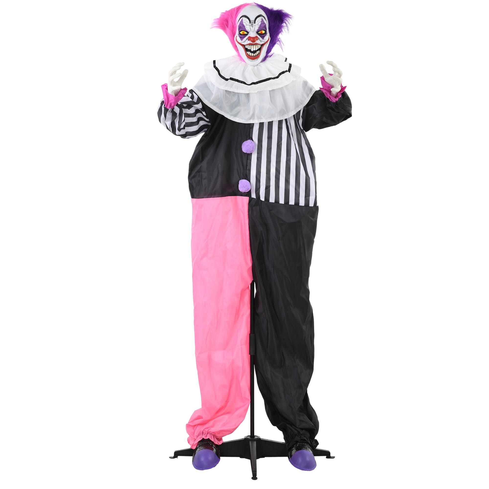 HOMCOM 173cm 68" Laughing Clown Outdoor Halloween Decoration, Halloween Animatronic with Sound Activated, Light Up Eyes, Sound Effects | Aosom UK