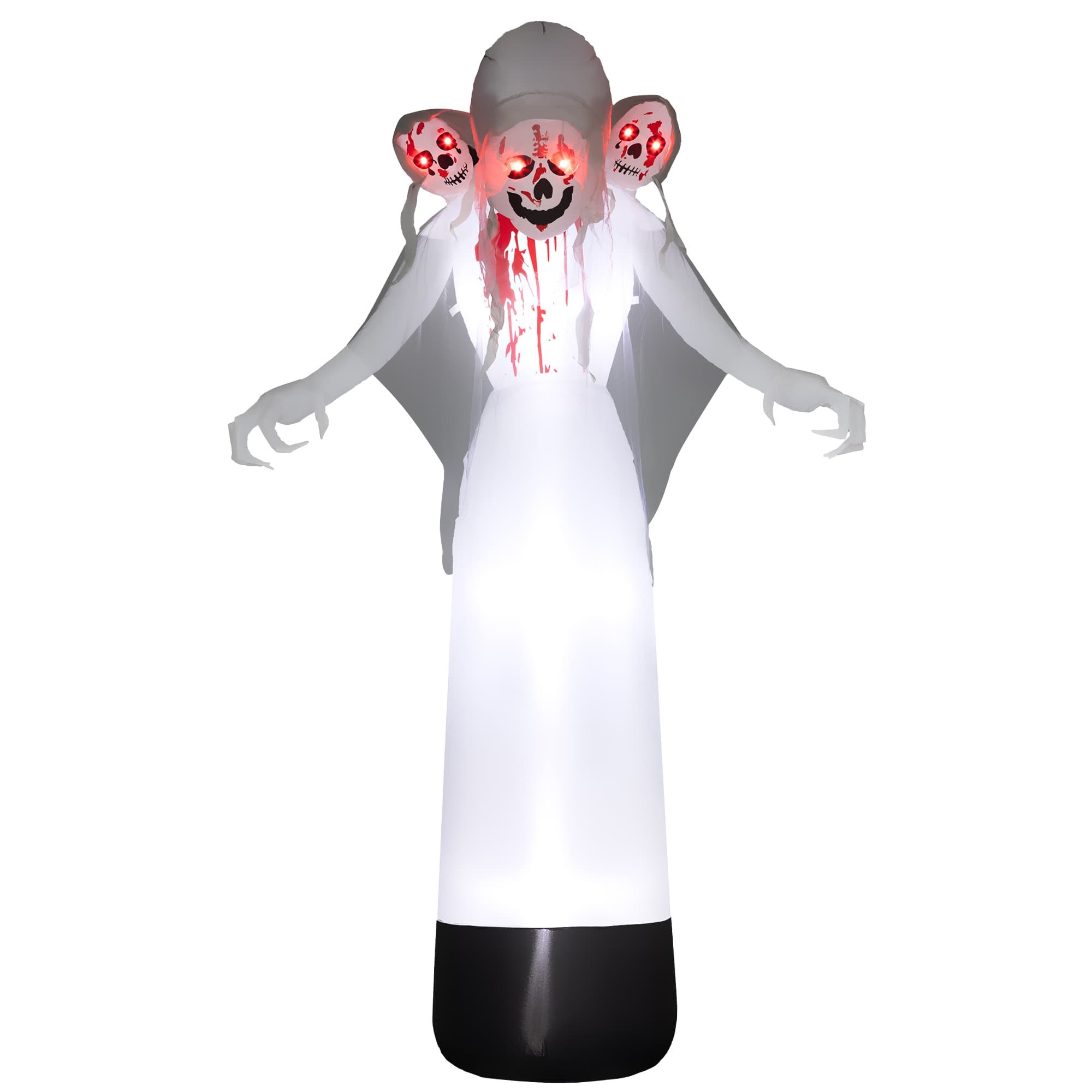 Outsunny 8.9FT Tall Halloween Inflatable Witch Ghost with Three Heads, Blow Up Outdoor Halloween Decoration with Build-in LED Lights | Aosom UK