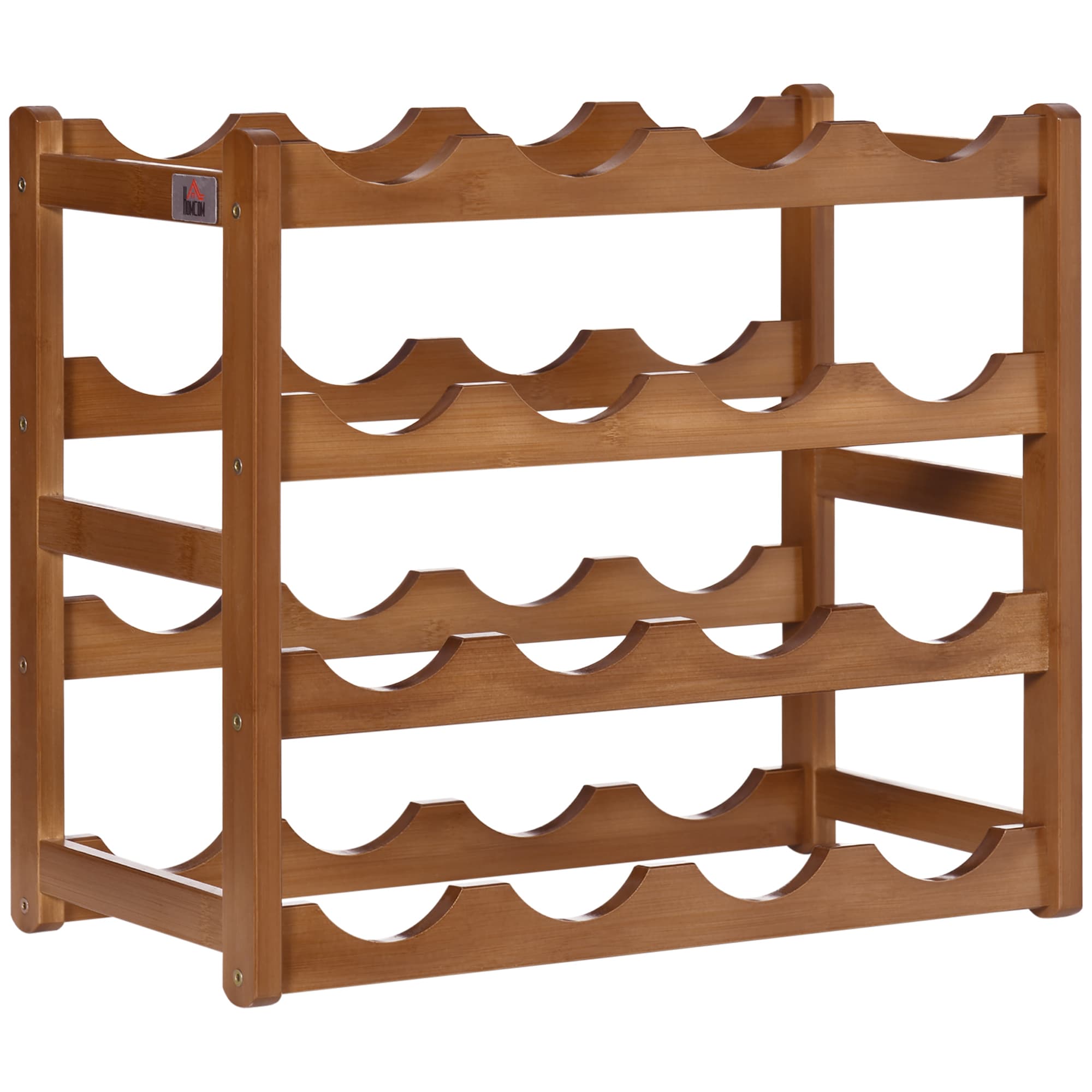 HOMCOM Free Standing Bamboo Wine Rack with 16 Bottles Holder, 4-tier Water Bottle Organizer, Display Shelf for Countertop, Home Bar, Brown | Aosom UK