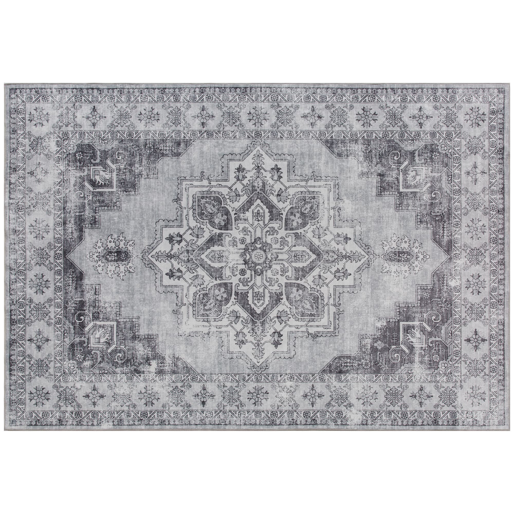 HOMCOM Vintage Area Rug, Non-Slip Washable Rug, Flannel Floor Carpet for Living Room, Bedroom, Dining Room, Home Office, 230 x 160 cm, Grey