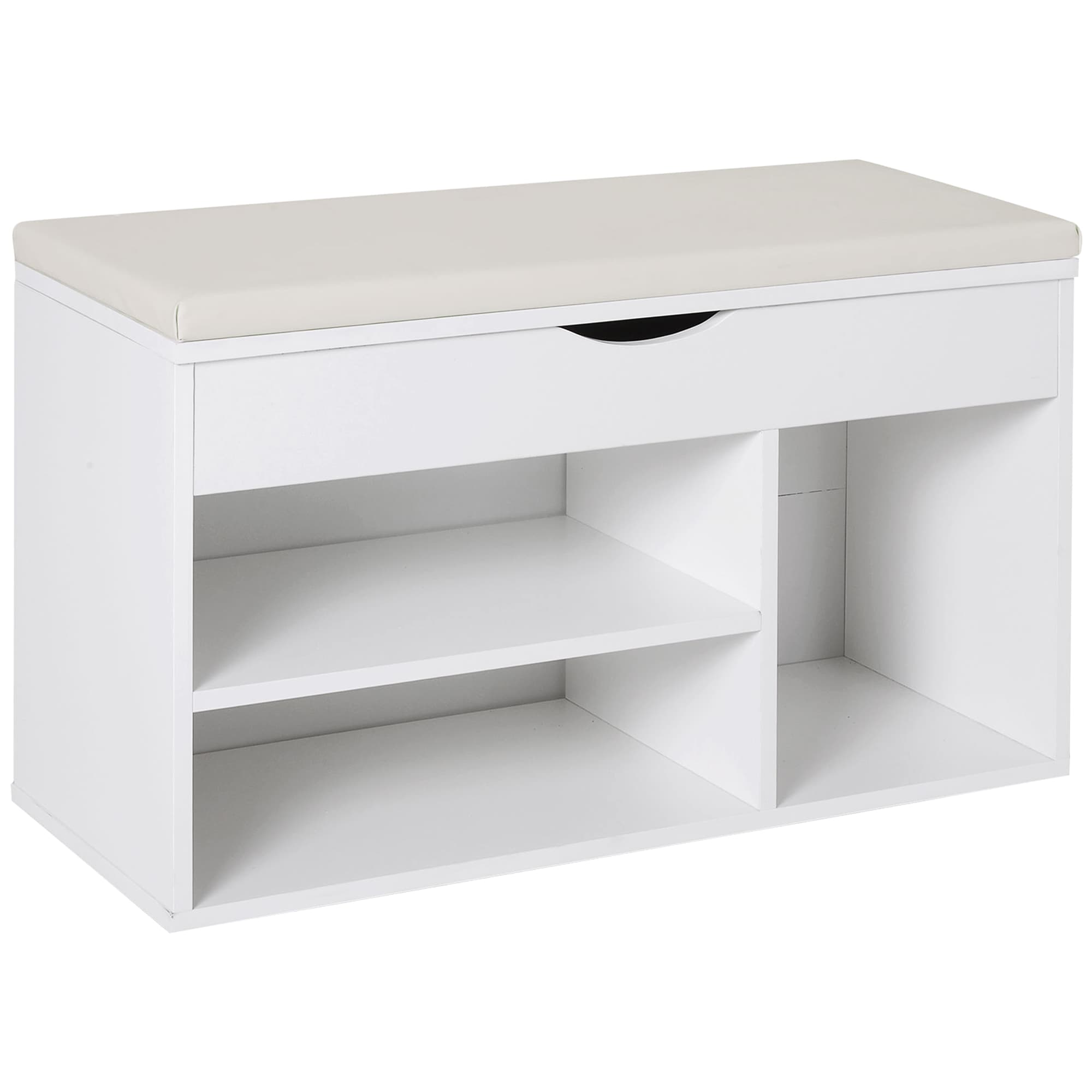 HOMCOM Wooden Shoes Rack Bench, Hidden Storage Padded Seat, Organiser Footwear Rack, Hallway, White, 80 x 30 x 47 cm