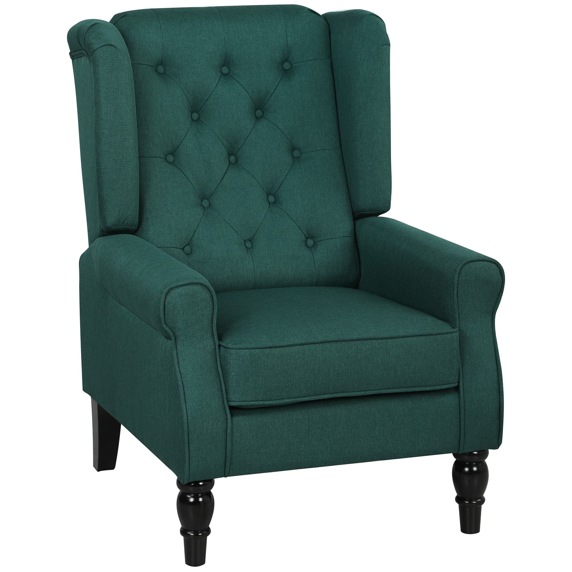 HOMCOM Wingback Accent Chair, Retro Upholstered Button Tufted Occasional Chair for Living Room, Dark Green