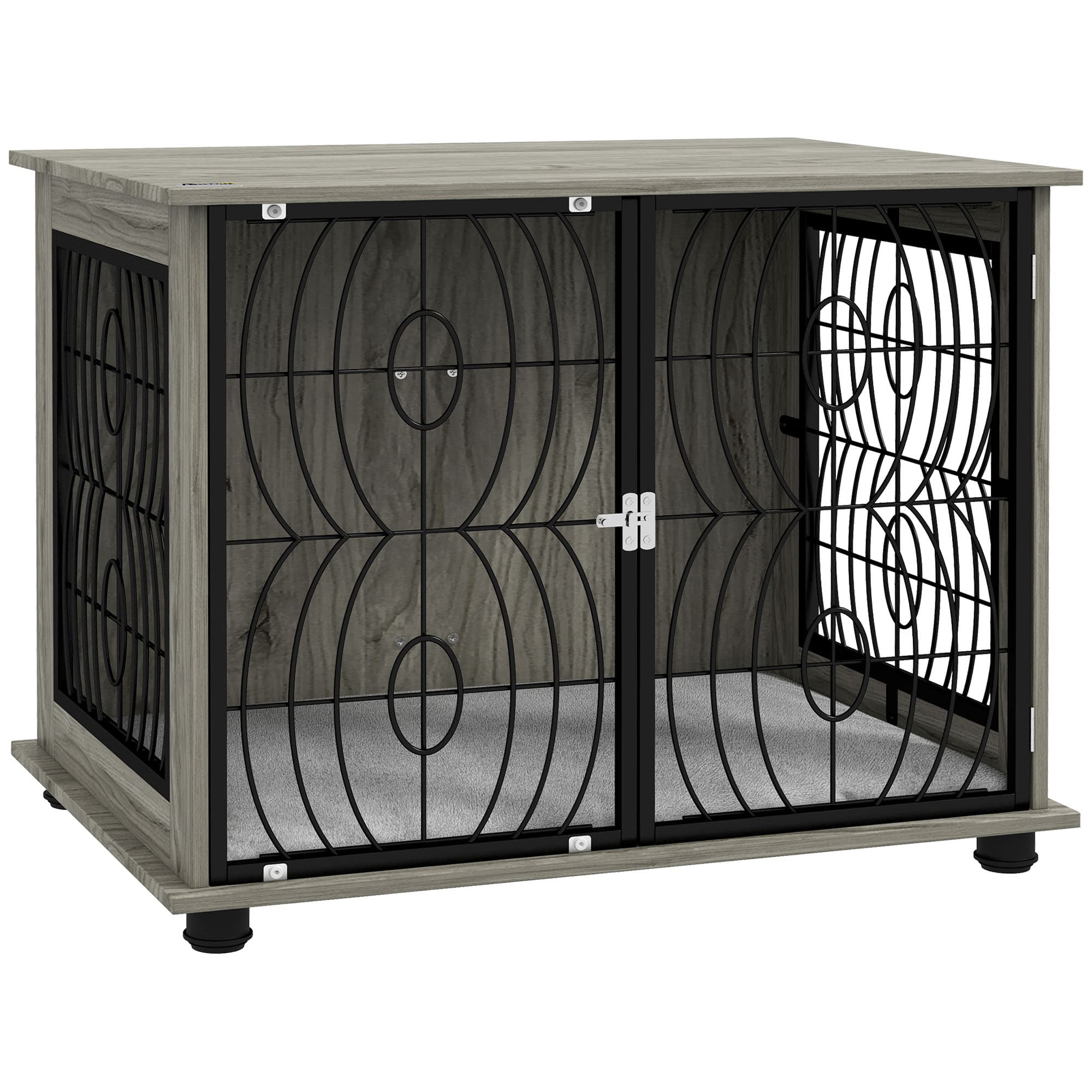 PawHut 29.5" Indoor Dog Crate Furniture End Table w/ Plush Washable Cushion, Lockable Door, for Medium Size Dogs | Aosom UK