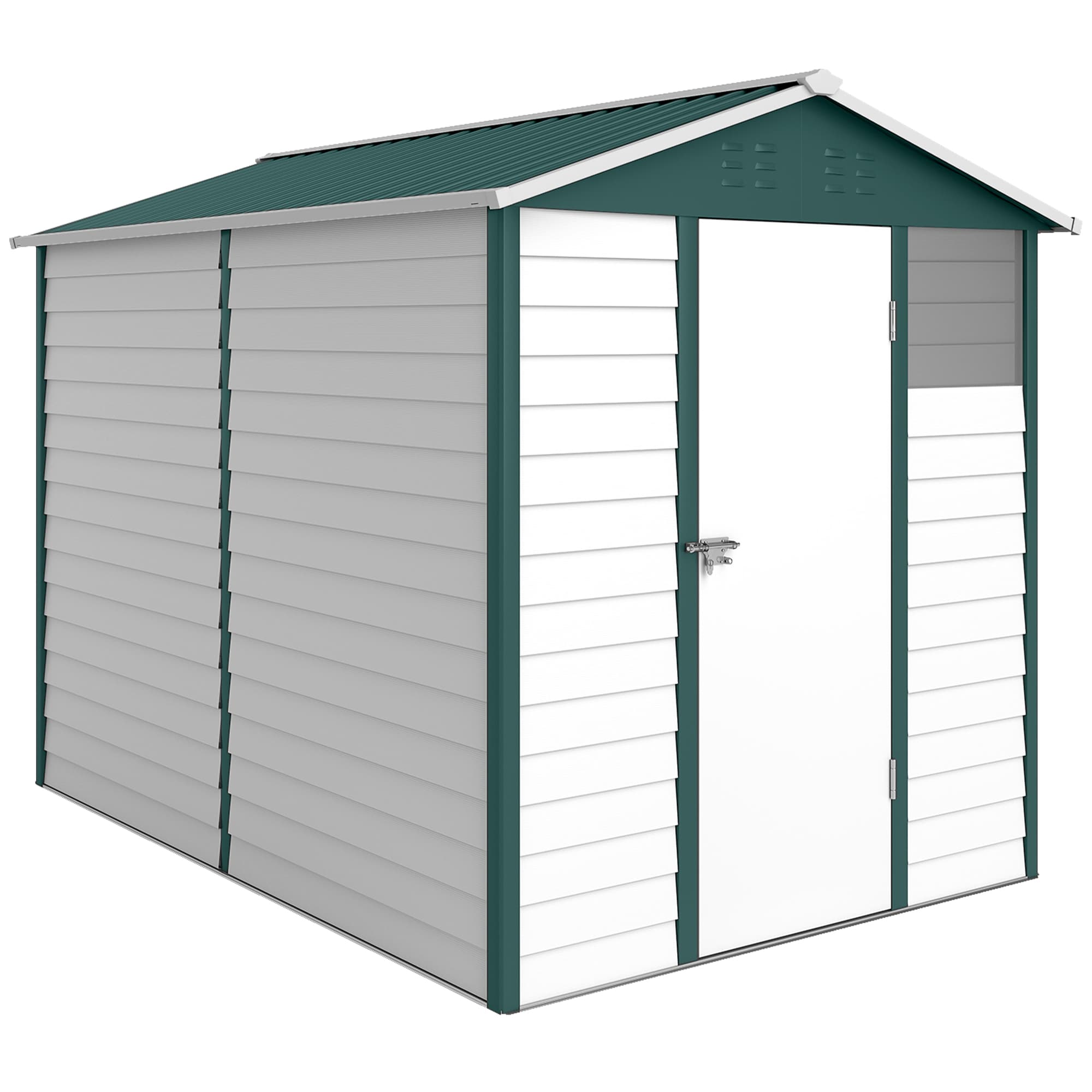 Outsunny 9 x 6ft Galvanised Steel Shed, Outdoor Storage Shed with Lockable Door and Sloped Roof for Backyard, Outdoor, White | Aosom UK